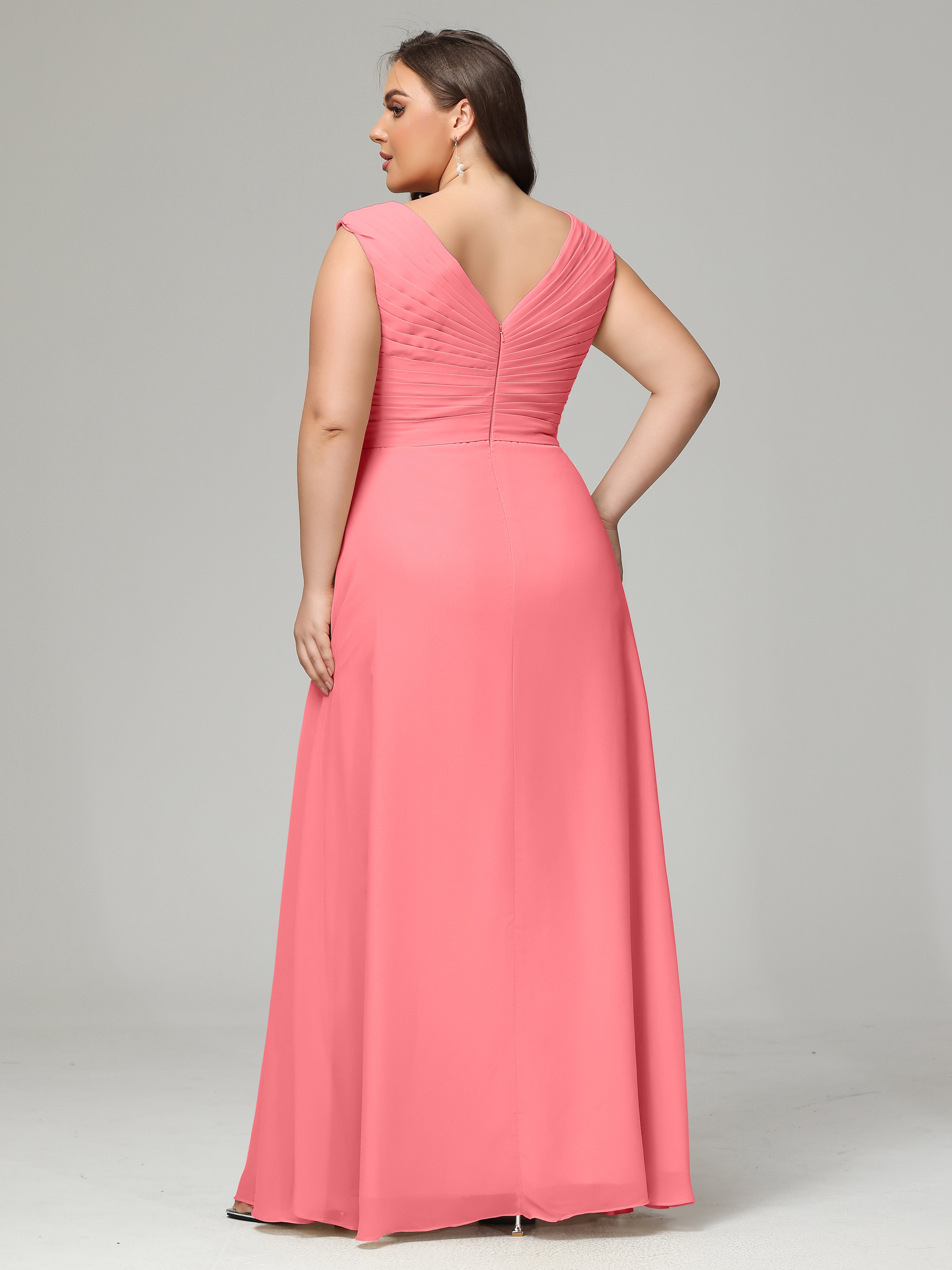 Robes De Demoiselle D'Honneur Pastèque Dos En V Mousseline Robe De Demoiselle D'Honneur Grande Taille