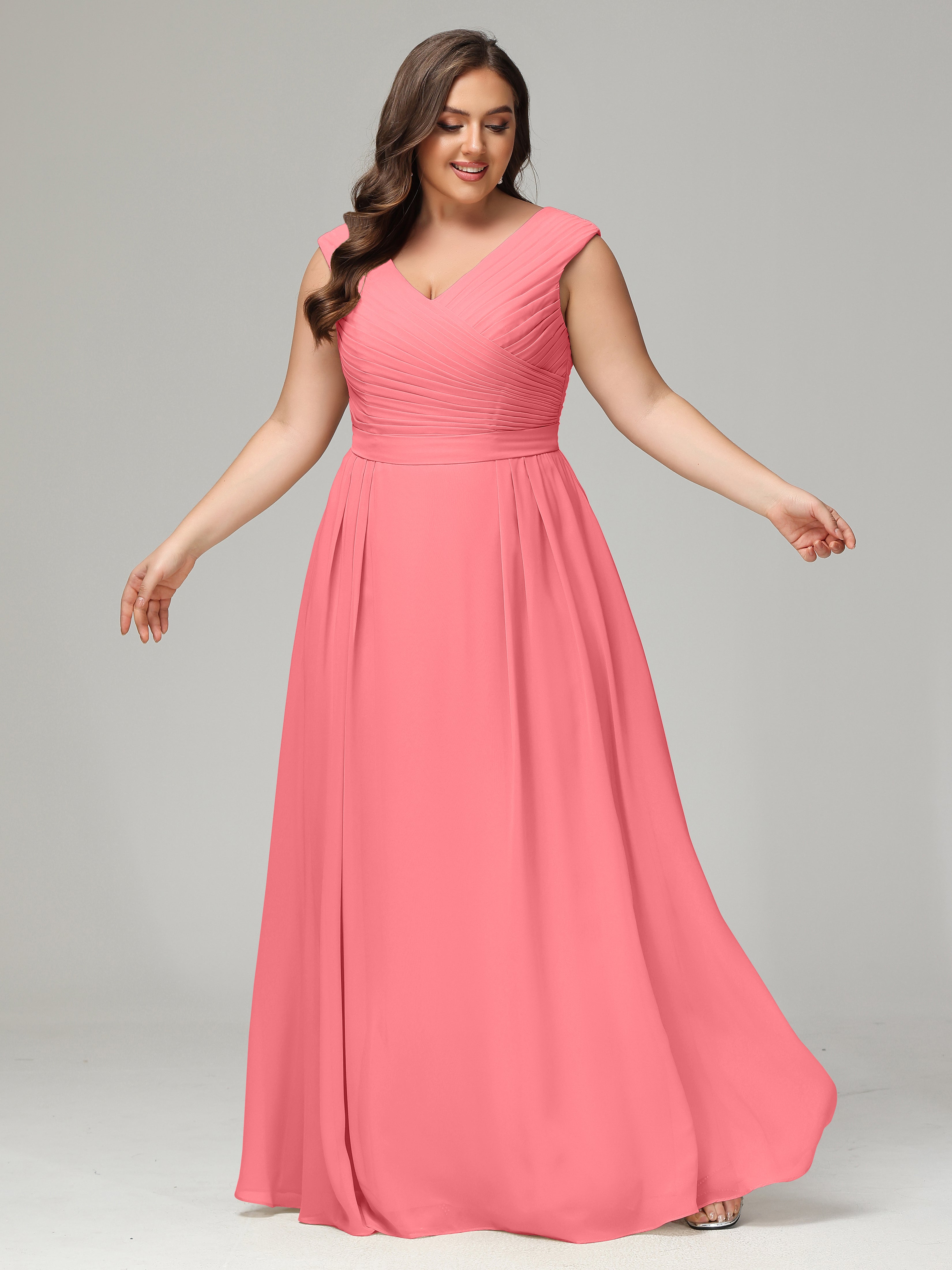 Robes De Demoiselle D'Honneur Pastèque Dos En V Mousseline Robe De Demoiselle D'Honneur Grande Taille