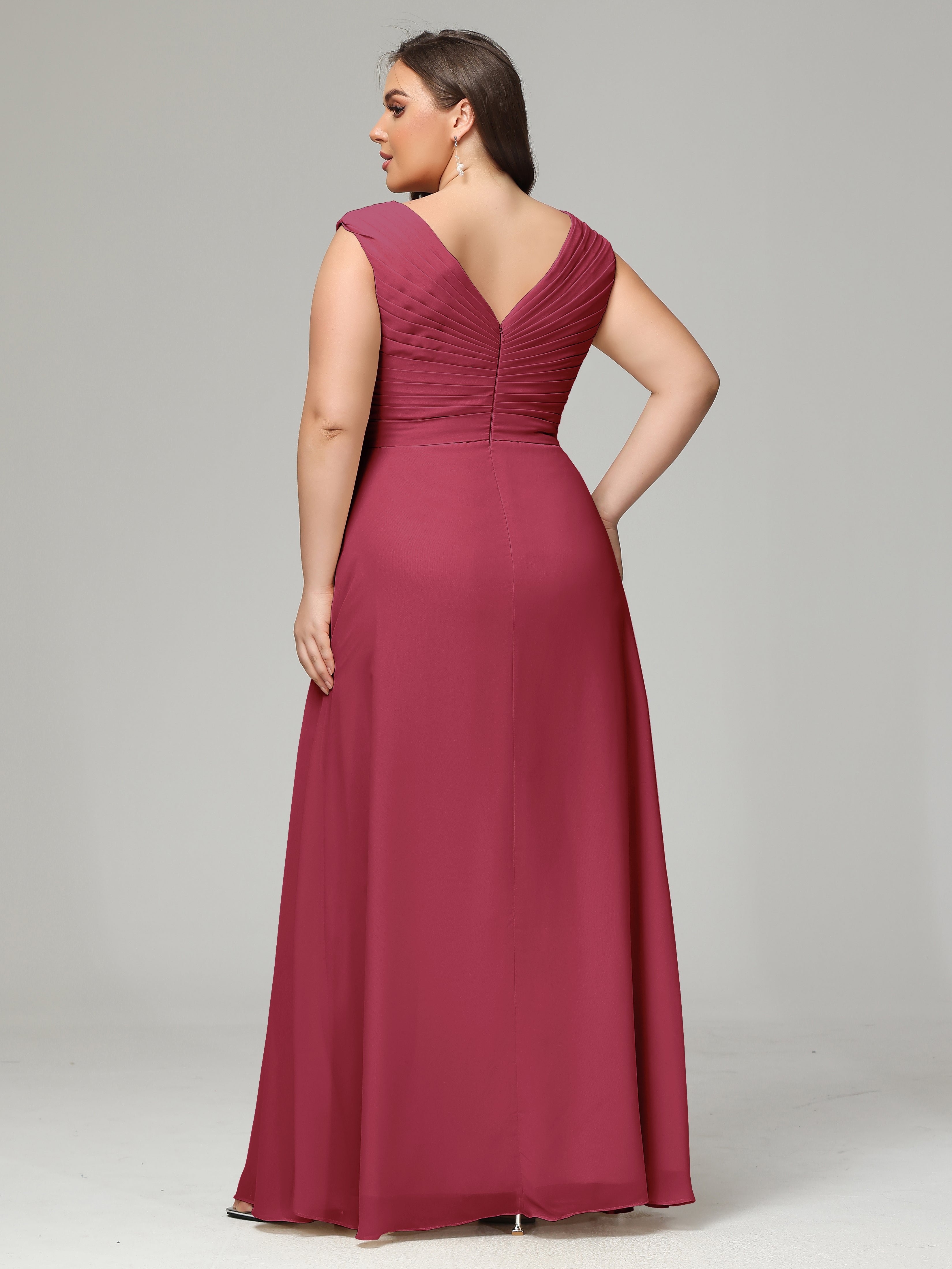 Robes De Demoiselle D'Honneur Rose Cannelle Dos En V Mousseline Robe De Demoiselle D'Honneur Grande Taille
