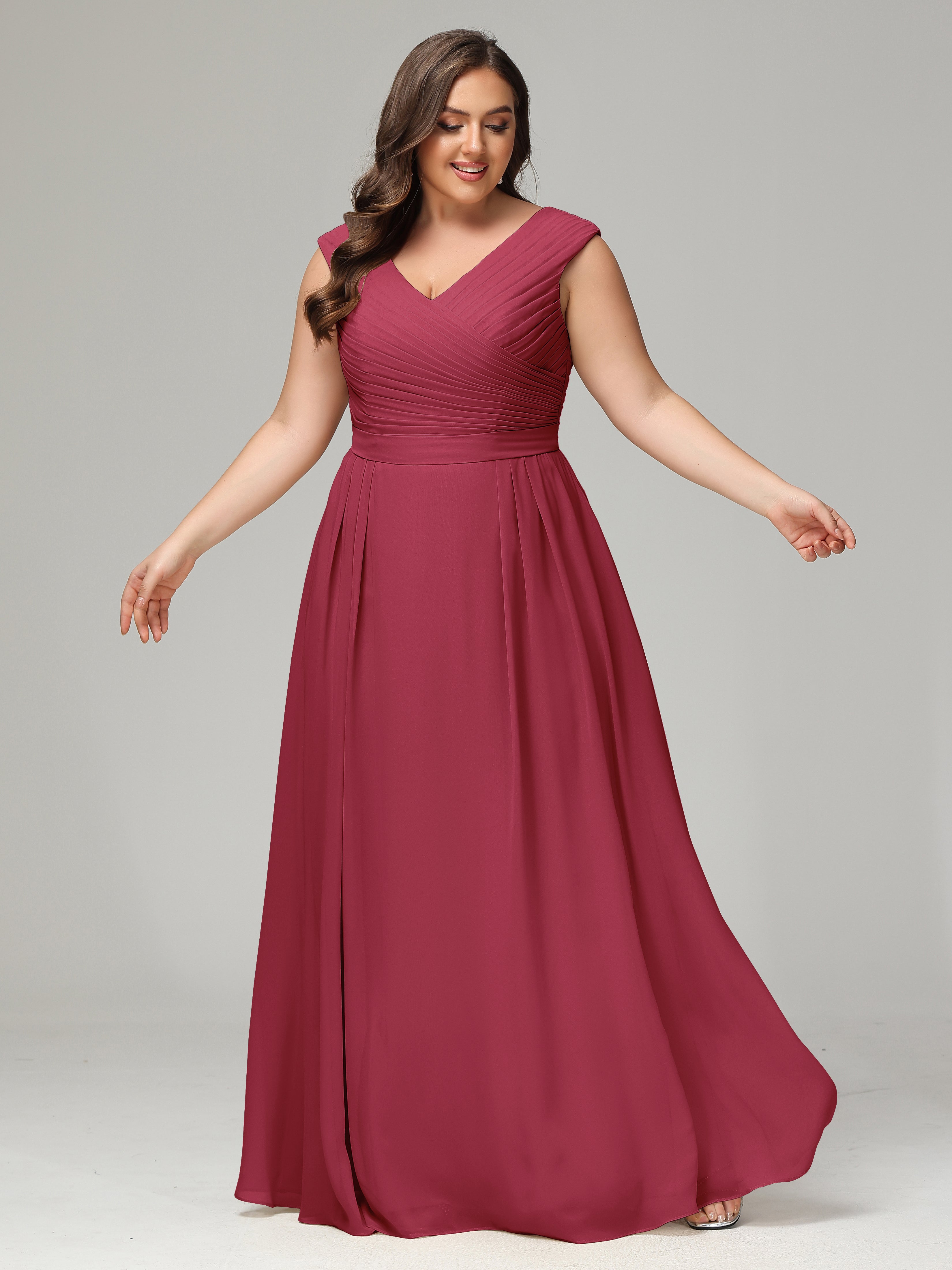 Robes De Demoiselle D'Honneur Rose Cannelle Dos En V Mousseline Robe De Demoiselle D'Honneur Grande Taille