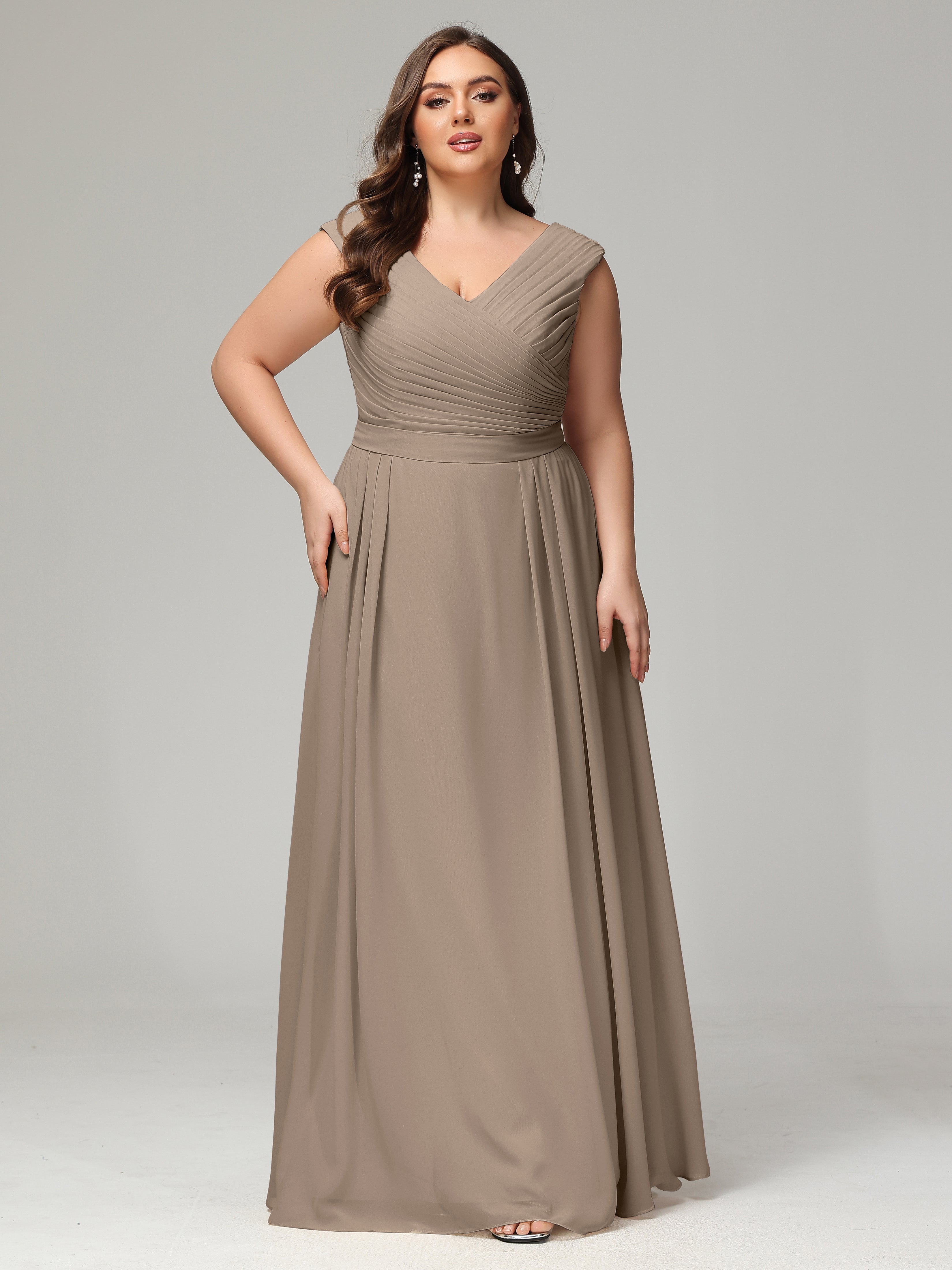 Robe Ceremonie Taupe Dos En V Mousseline Robe De Demoiselle D'Honneur Grande Taille