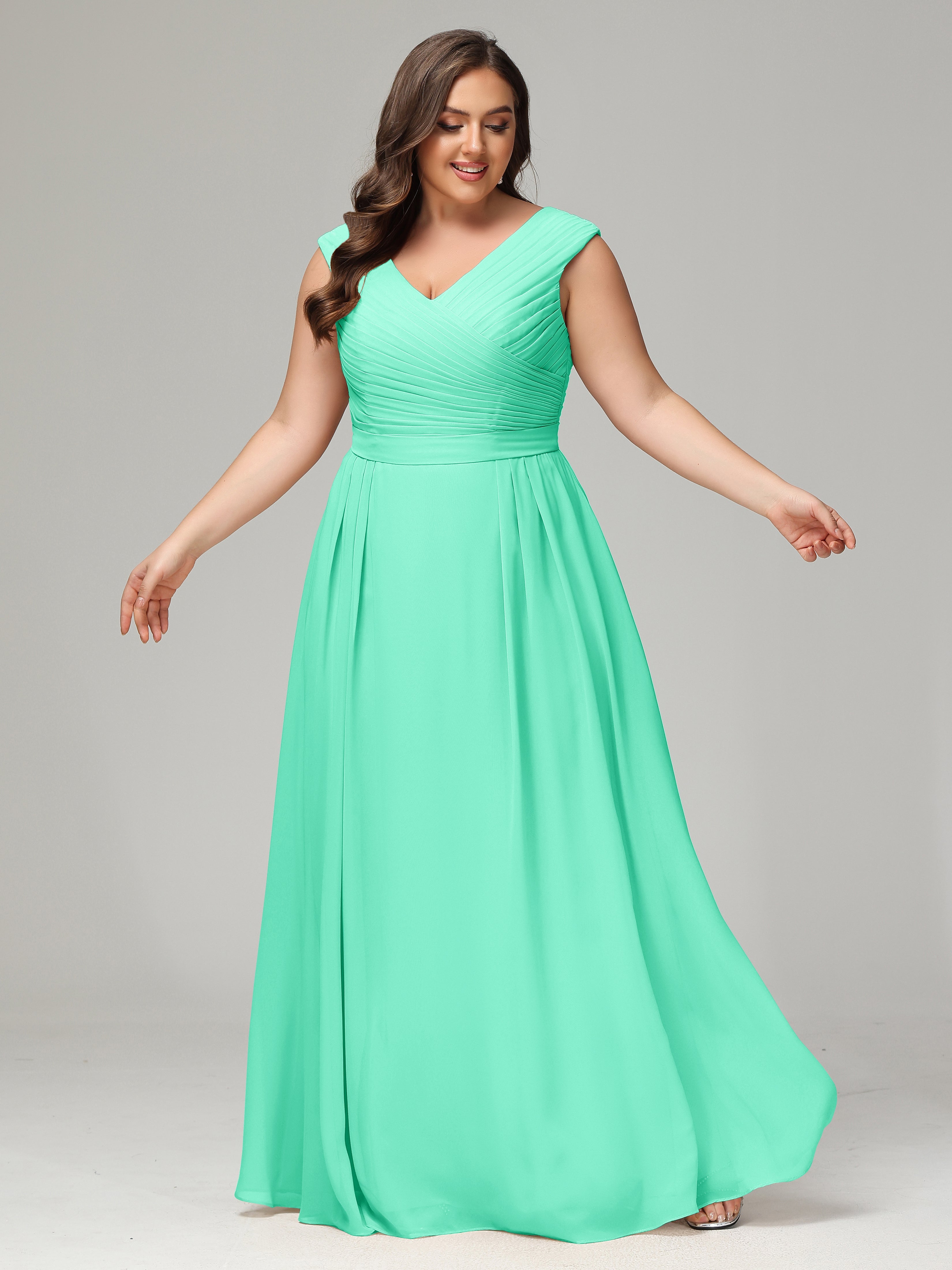 Robes De Demoiselle D'Honneur Bleu Turquoise Dos En V Mousseline Robe De Demoiselle D'Honneur Grande Taille