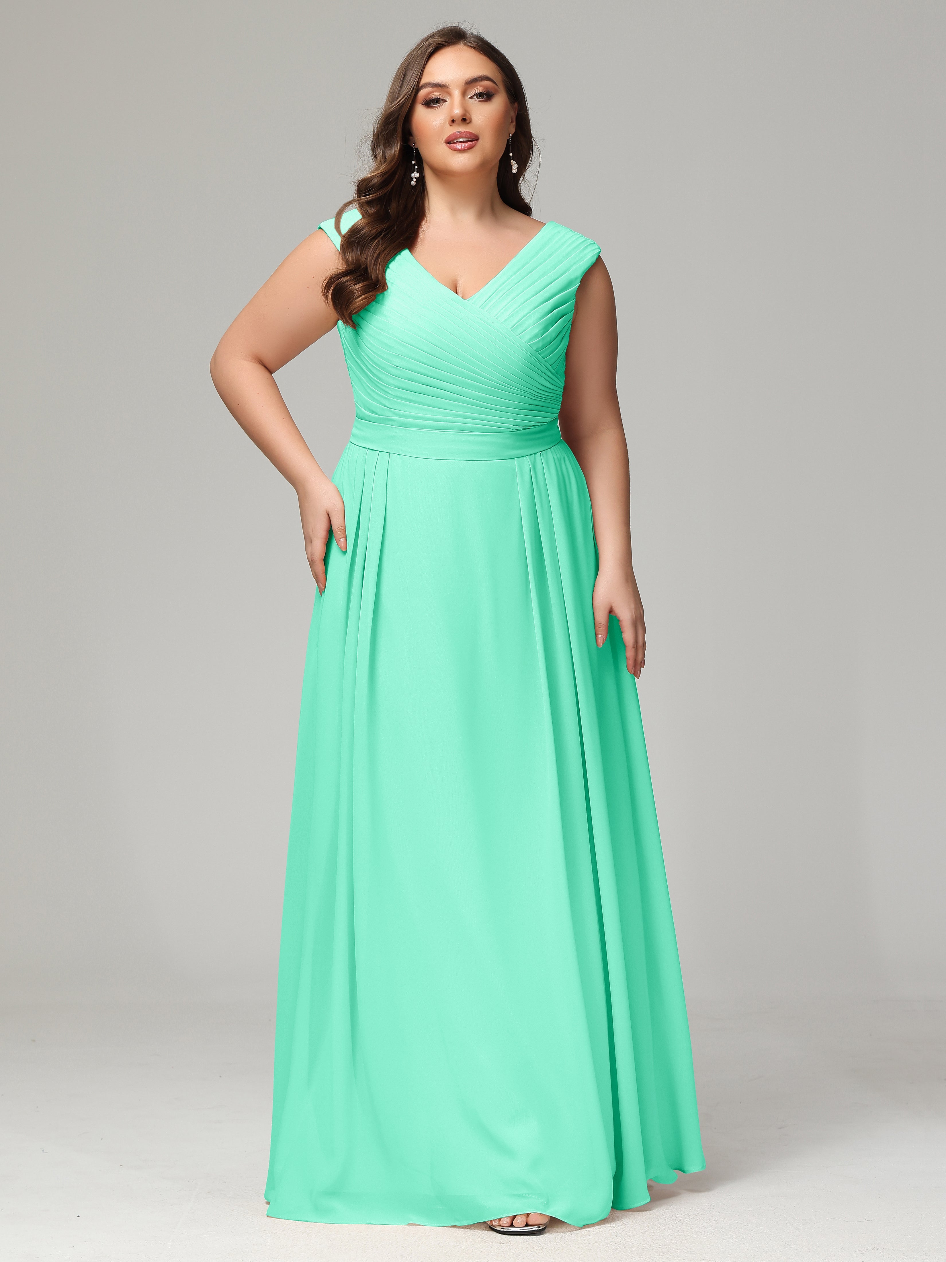 Robes De Demoiselle D'Honneur Bleu Turquoise Dos En V Mousseline Robe De Demoiselle D'Honneur Grande Taille