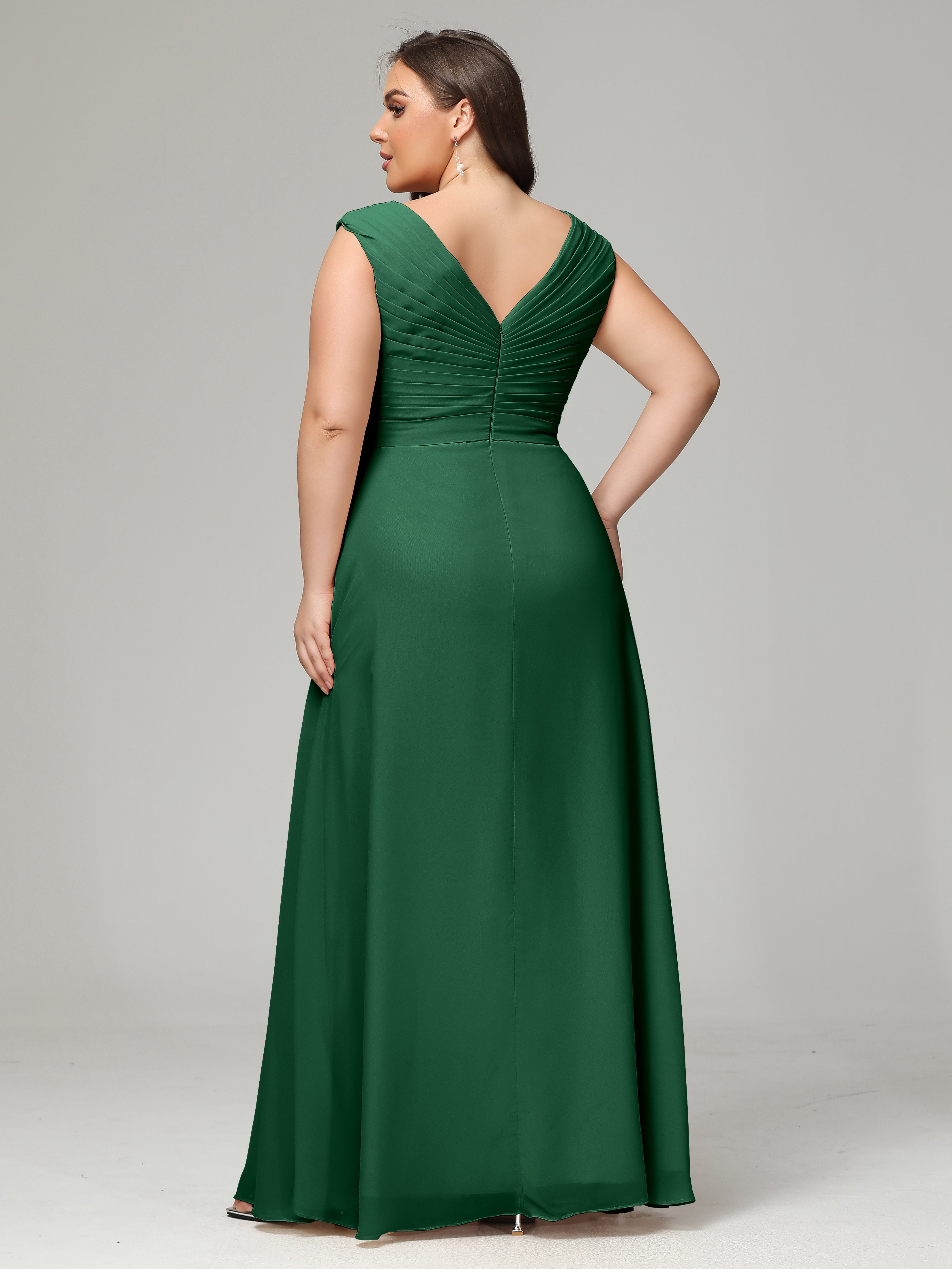 Robes De Demoiselle D'Honneur Vert Foncé Dos En V Mousseline Robe De Demoiselle D'Honneur Grande Taille