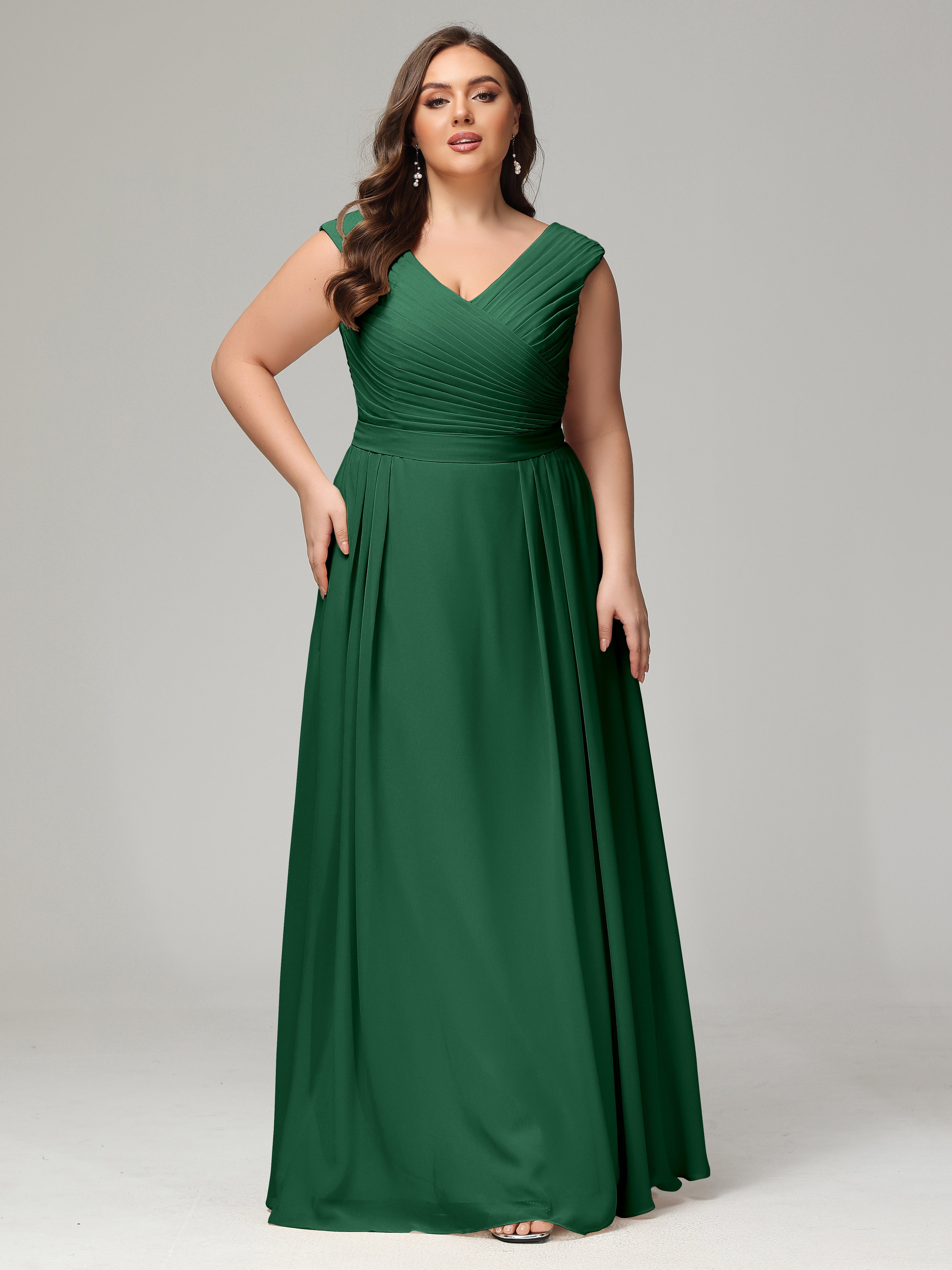 Robes De Demoiselle D'Honneur Vert Foncé Dos En V Mousseline Robe De Demoiselle D'Honneur Grande Taille