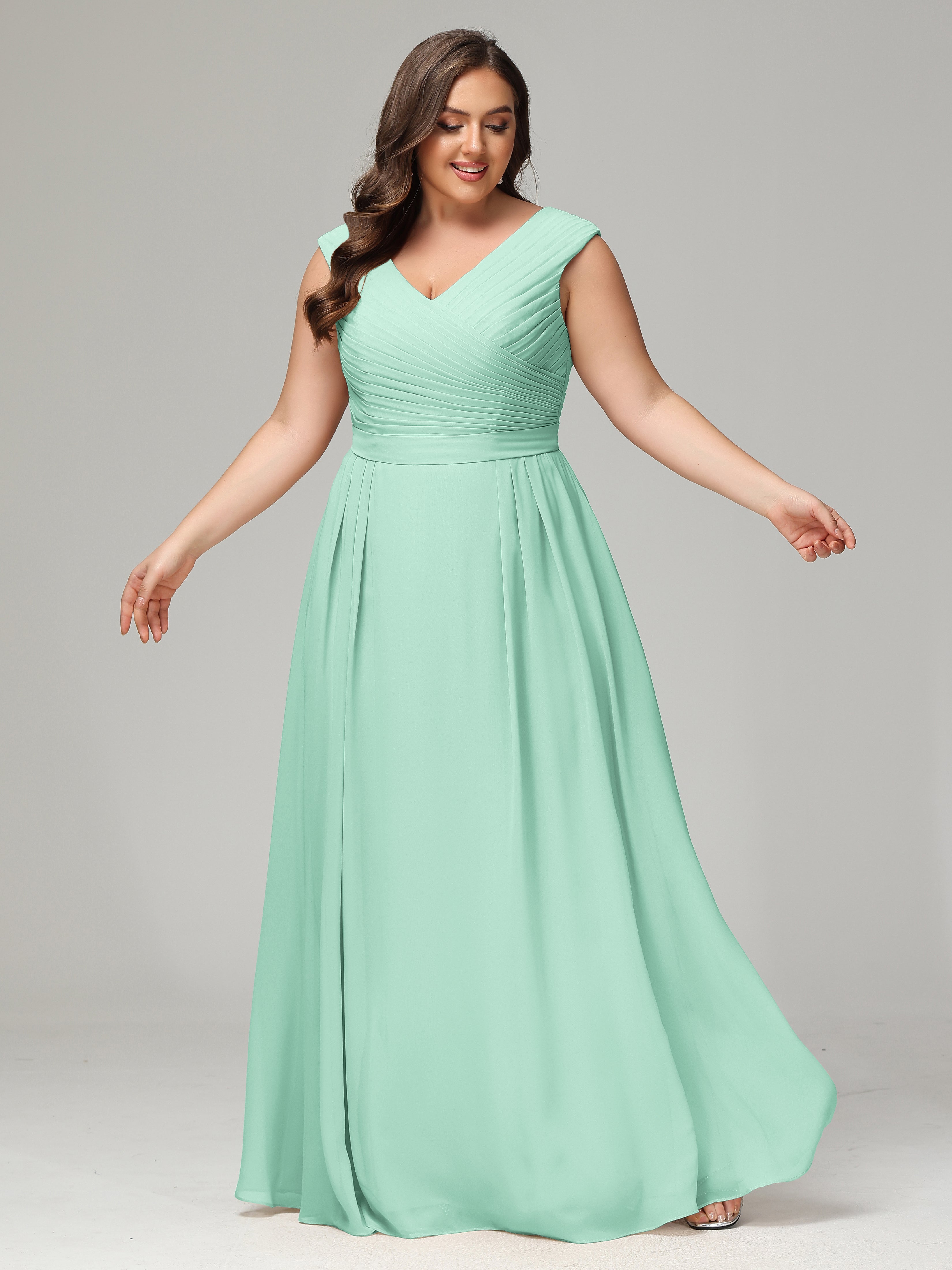 Robes De Demoiselle D'Honneur Vert Menthe Dos En V Mousseline Robe De Demoiselle D'Honneur Grande Taille