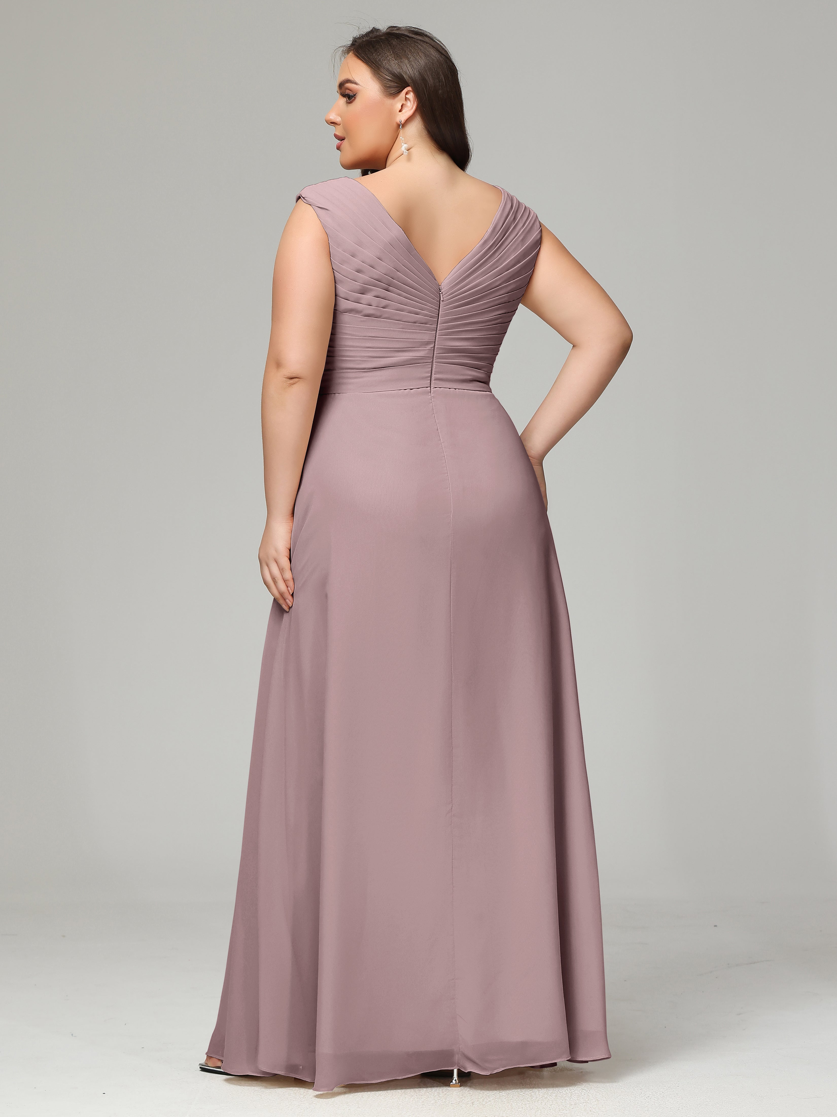 Robes De Demoiselle D'Honneur Vintage Mauve Dos En V Mousseline Robe De Demoiselle D'Honneur Grande Taille