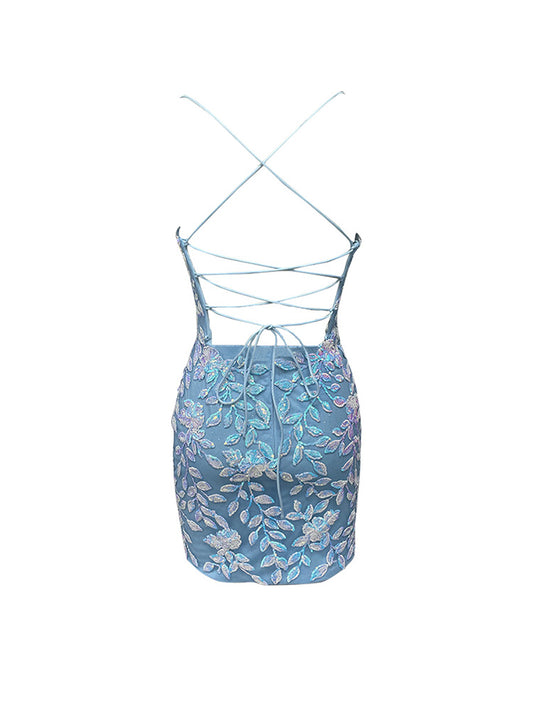 Enveloppée au niveau des hanches et Dos à Bretelles Robe de soirée en Paillettes et Dentelle
