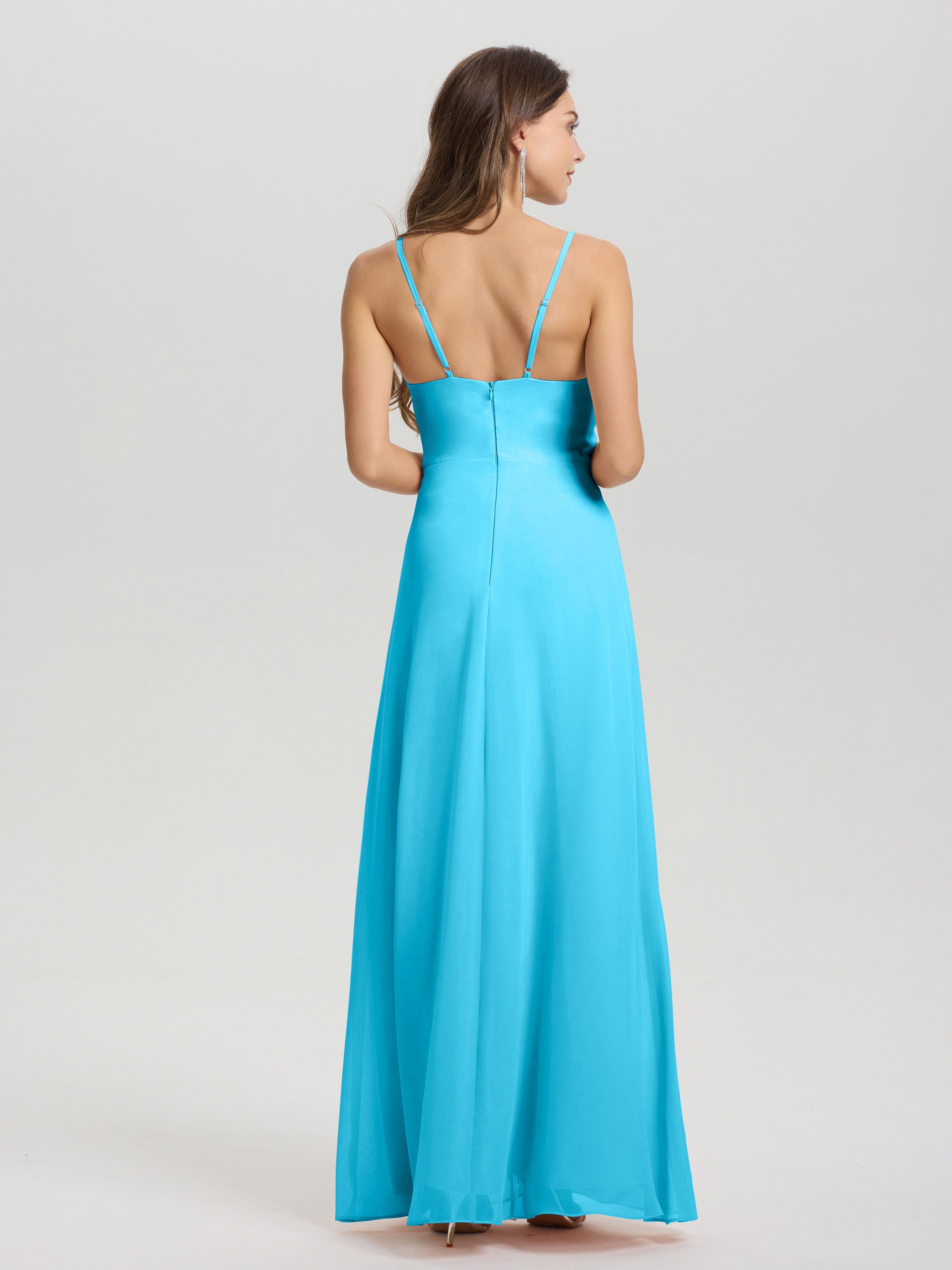 Robe De Demoiselle D'Honneur En Piscine Col V Fendue Trapèze Mousseline Robe Demoiselle D'Honneur Avec Plisée Devant