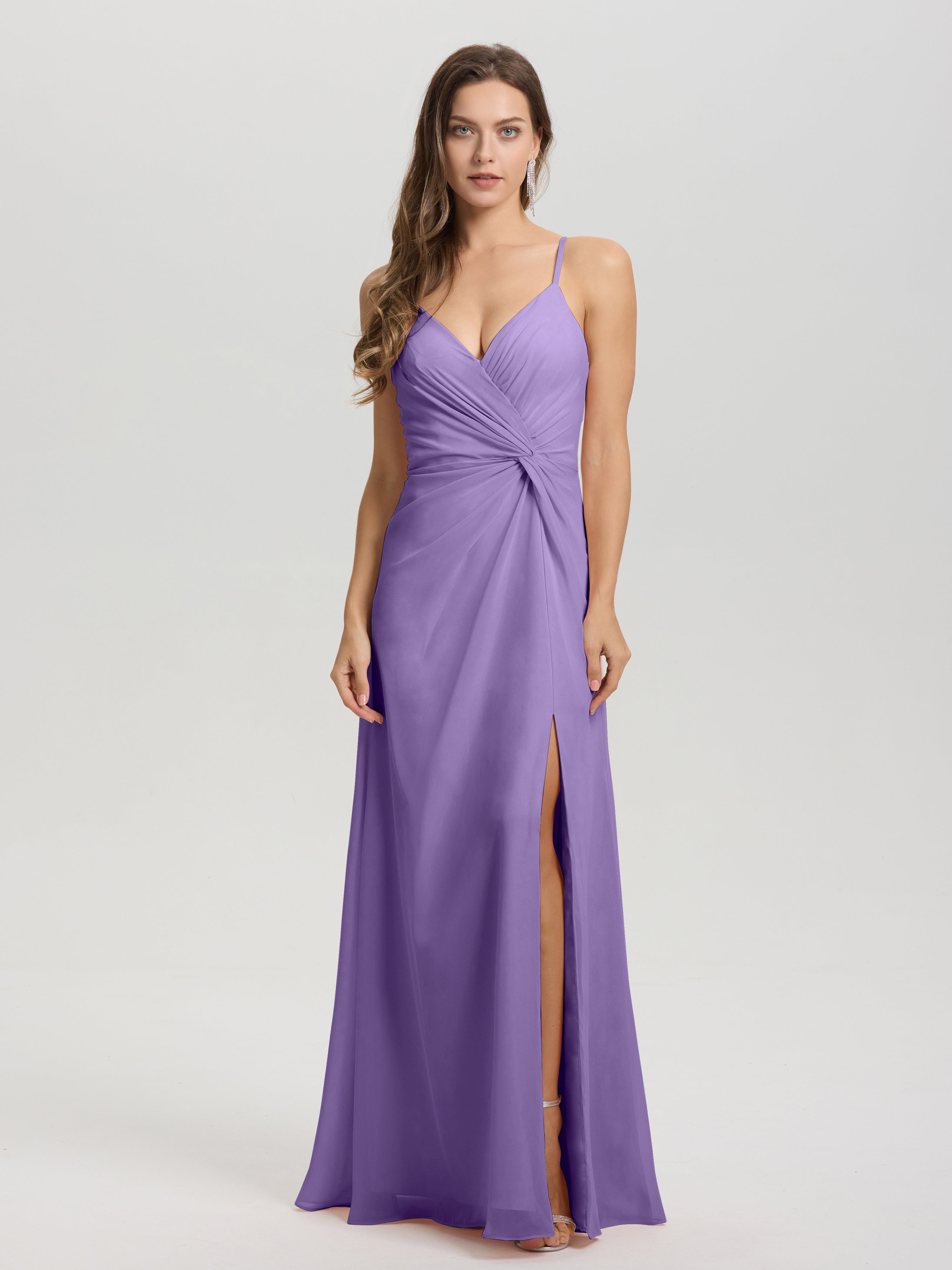 Robes De Demoiselle D'Honneur Tahiti Col V Fendue Trapèze Mousseline Robe Demoiselle D'Honneur Avec Plisée Devant