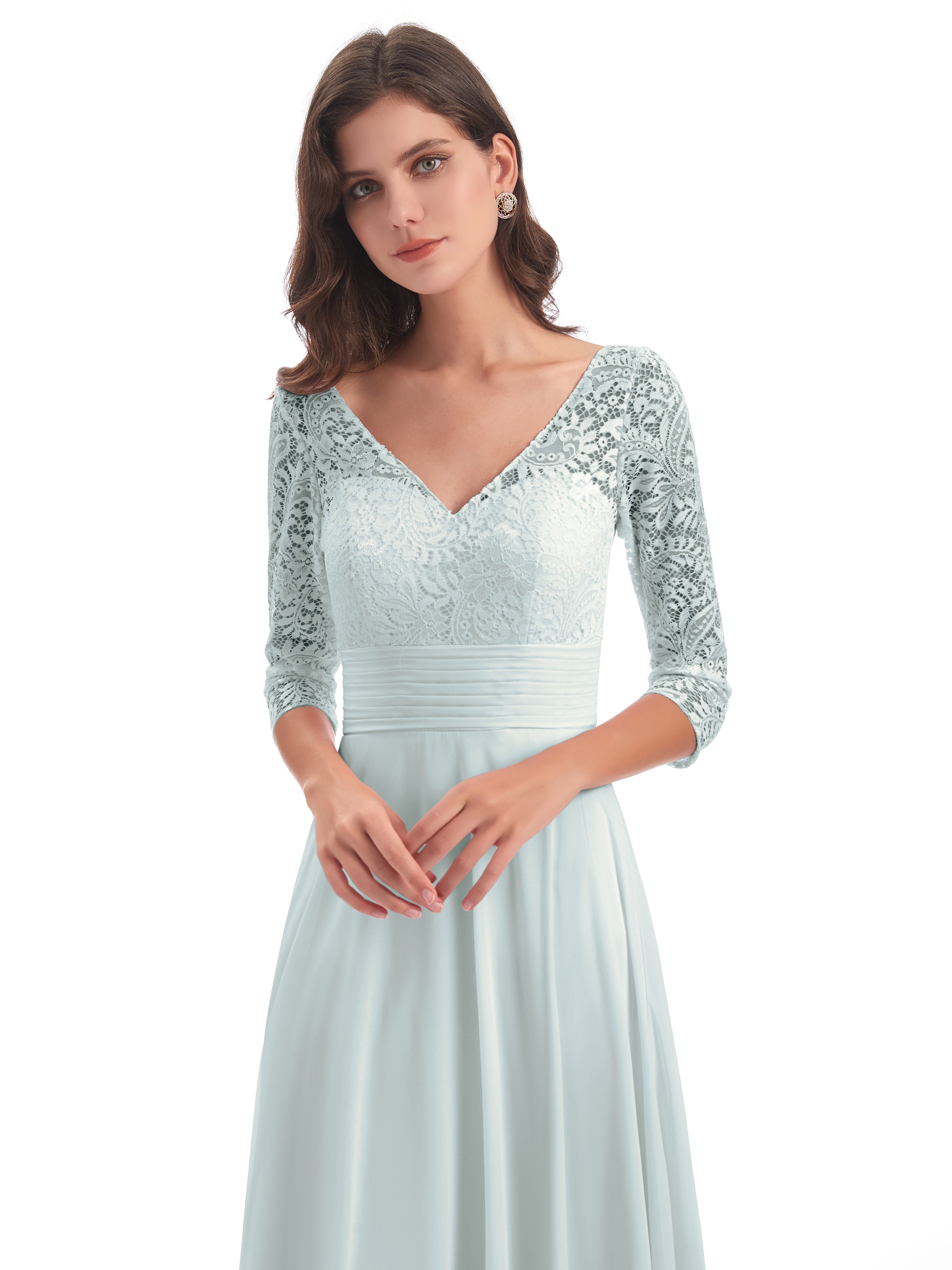 Robe Demoiselle D Honneur Celadon Fourreau/Colonne Col V Longue Robes Demoiselle D'Honneur