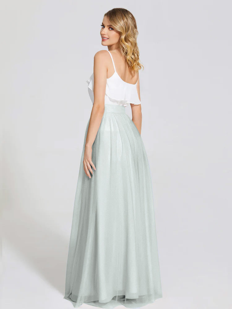 Robes De Demoiselle D'Honneur Celadon Deux Pièces Trapèze Longue Tulle Jupe
