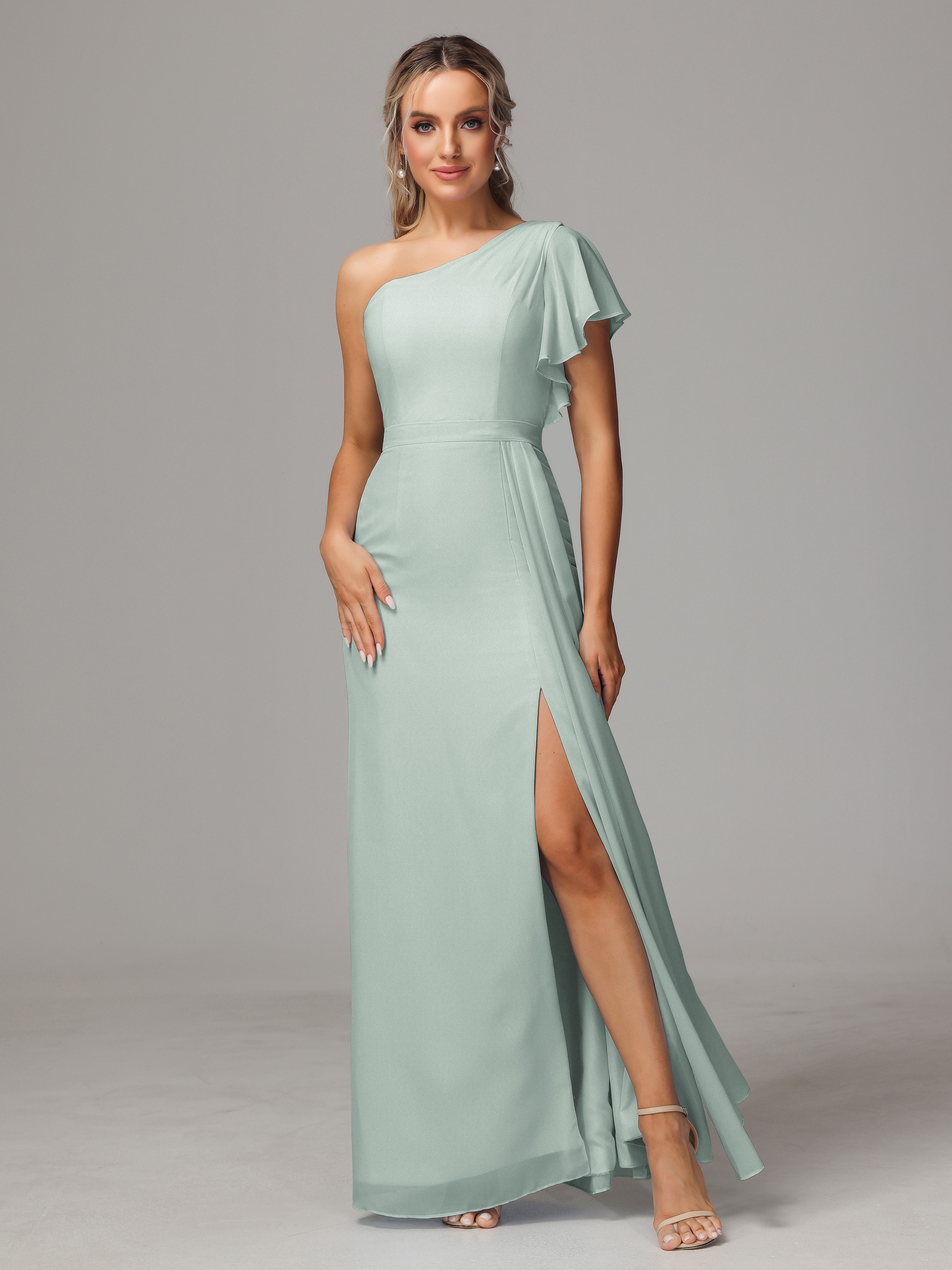 Robes De Demoiselle D'Honneur Celadon Trapèze Bretelle Mousseline Robes Demoiselle D'Honneur