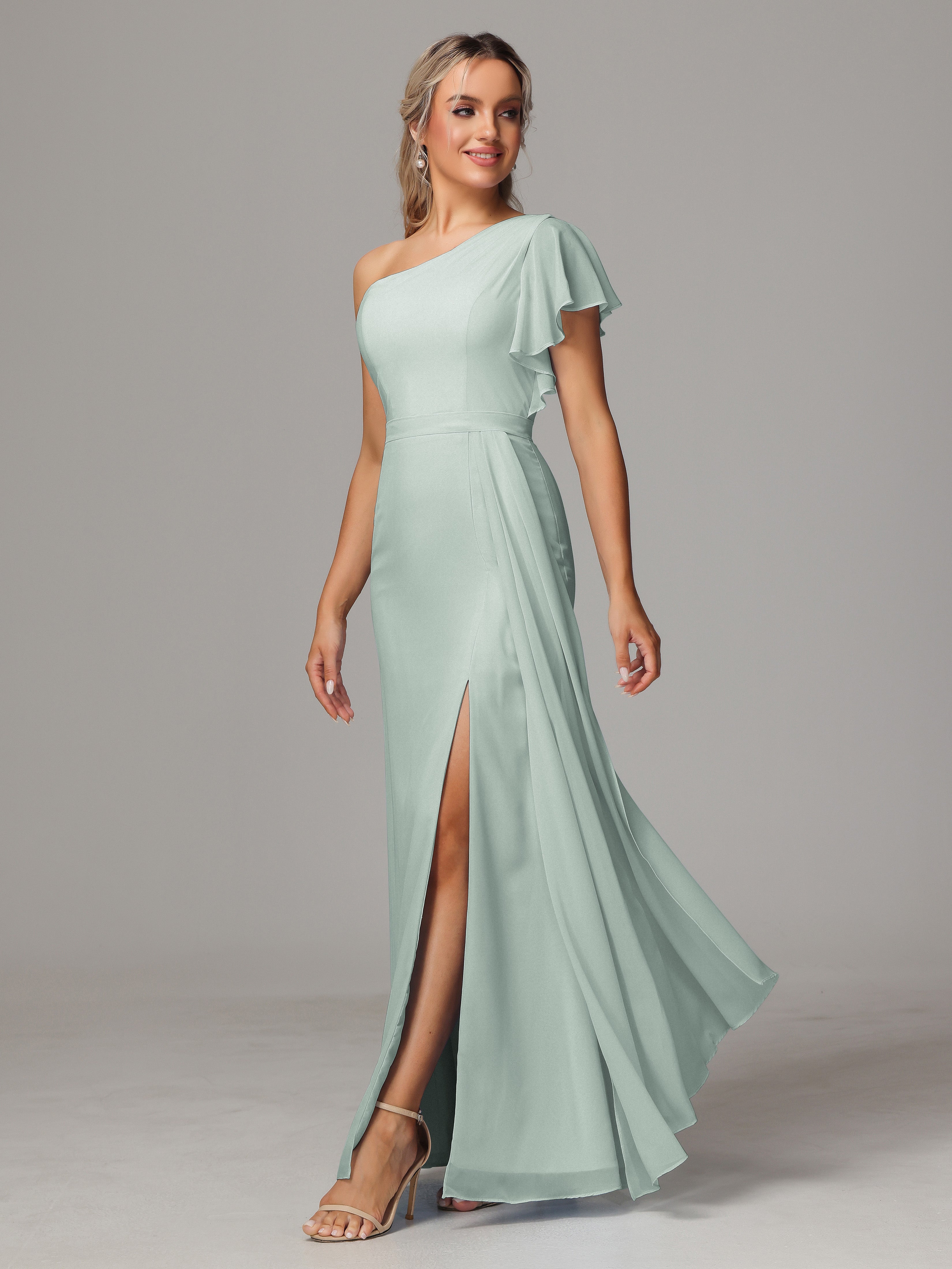 Robes De Demoiselle D'Honneur Celadon Trapèze Bretelle Mousseline Robes Demoiselle D'Honneur