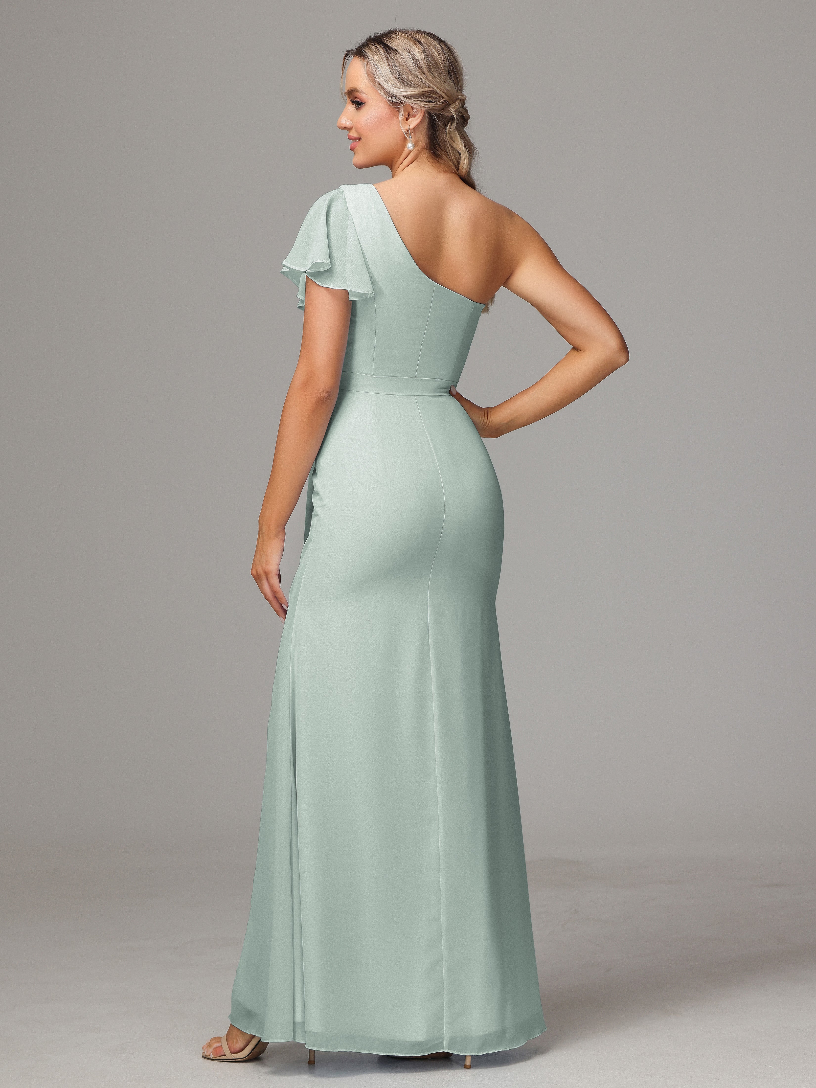 Robes De Demoiselle D'Honneur Celadon Trapèze Bretelle Mousseline Robes Demoiselle D'Honneur