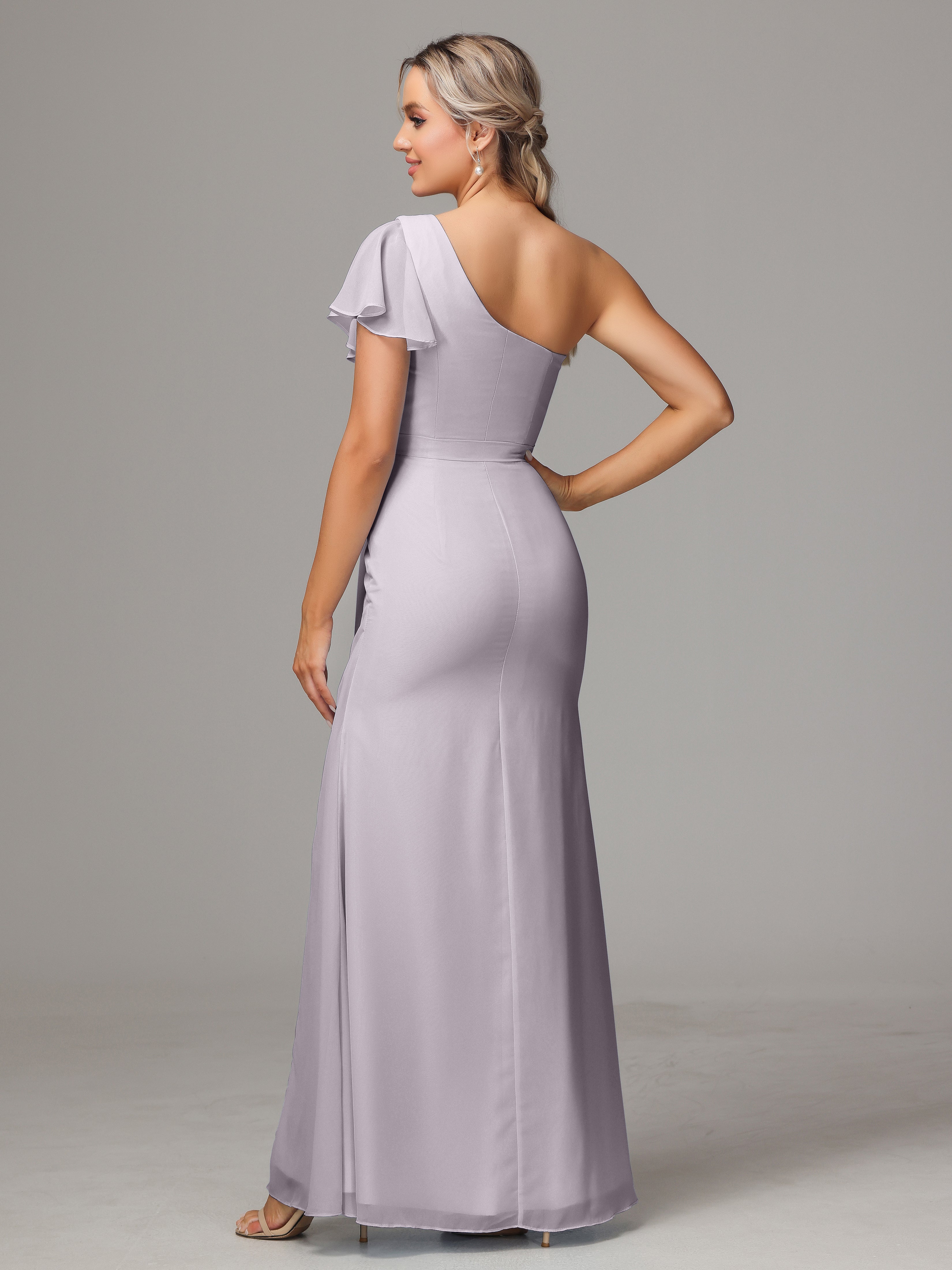 Robes De Demoiselle D'Honneur Crépuscule Fourreau Seule Épaule Fendue Mousseline Robe Demoiselle D'Honneur