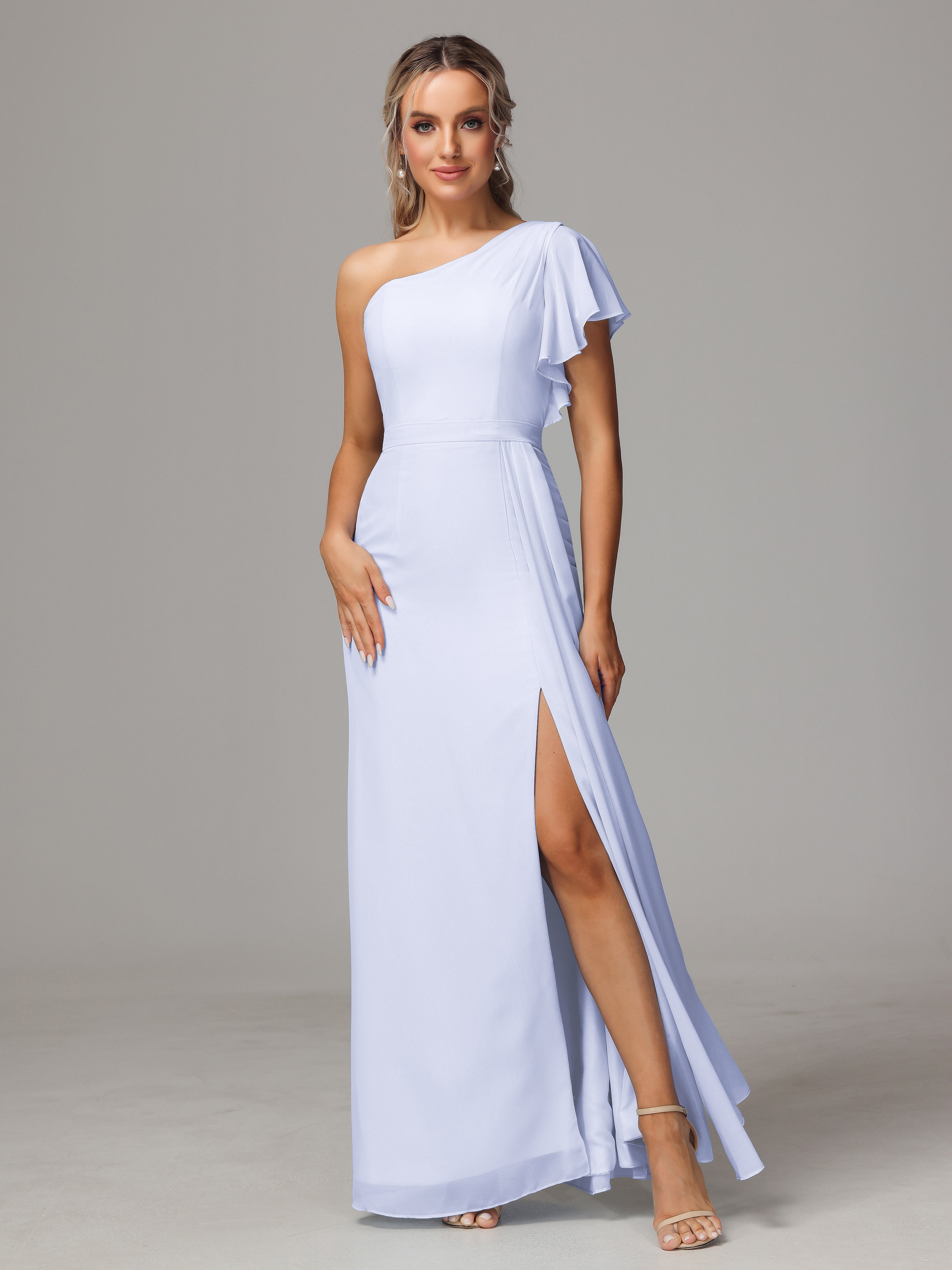 Robe Lavande Demoiselle D Honneur Fourreau Seule Épaule Fendue Mousseline Robe Demoiselle D'Honneur