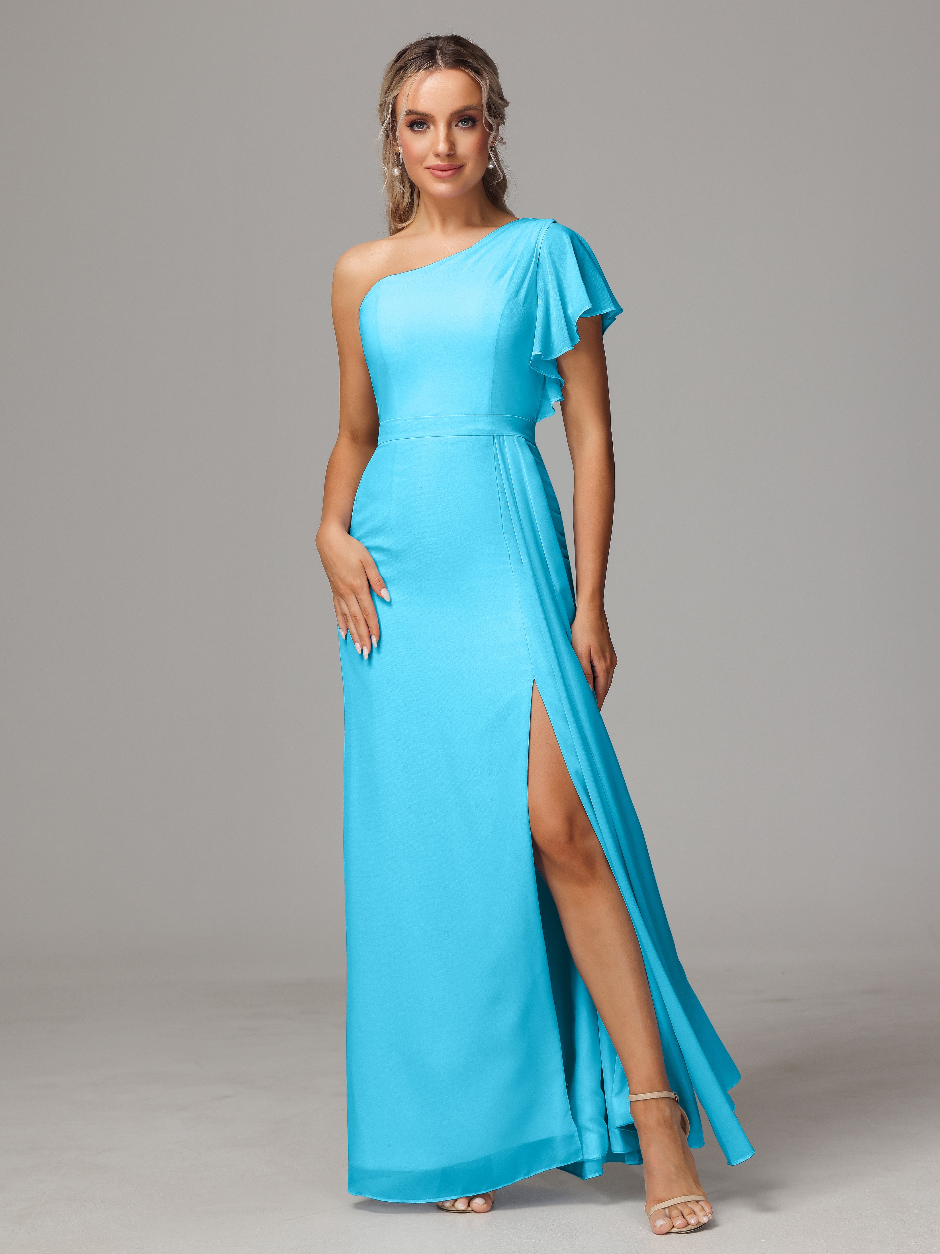 Robe De Demoiselle D'Honneur En Piscine Fourreau Seule Épaule Fendue Mousseline Robe Demoiselle D'Honneur