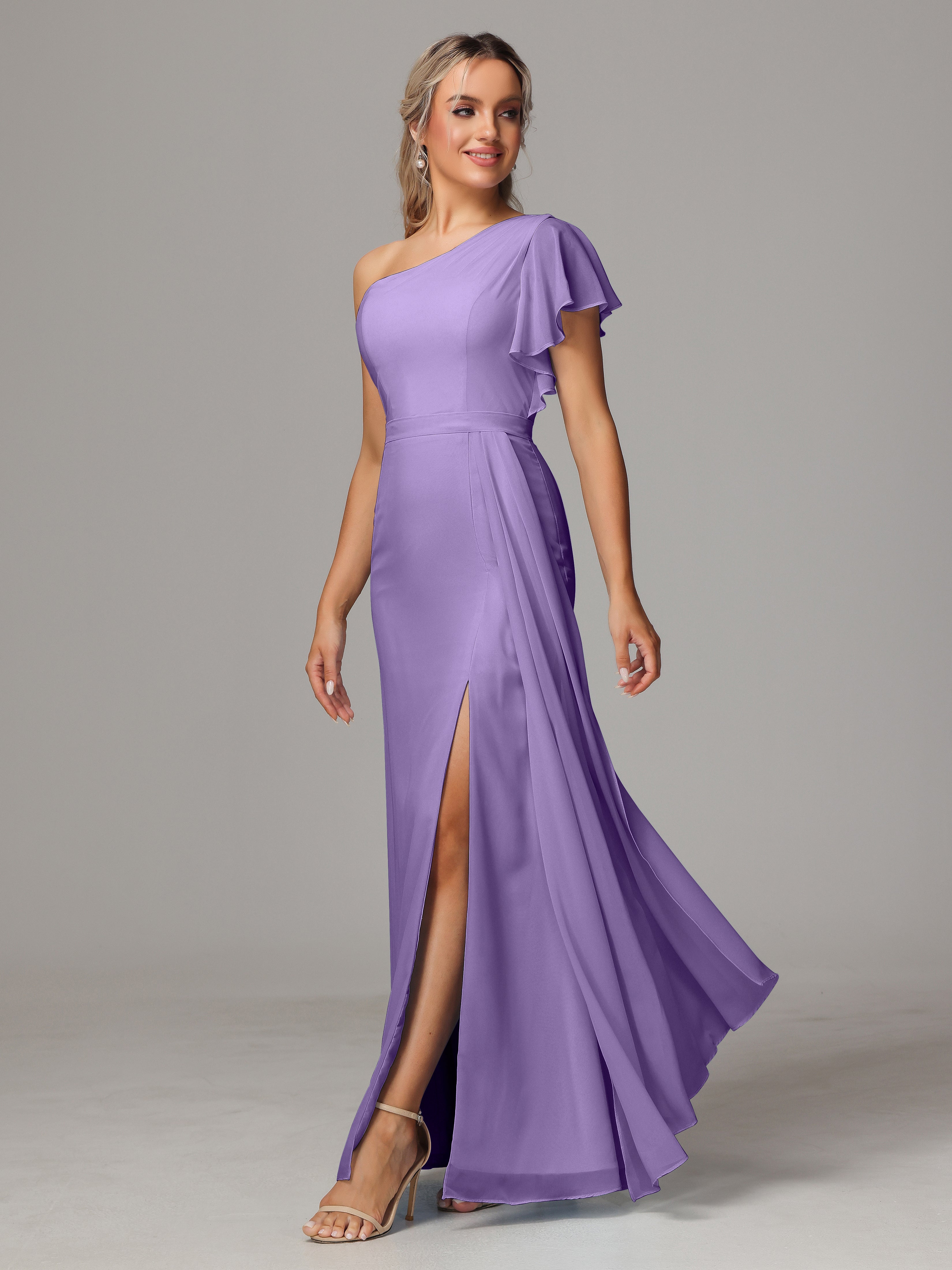 Robes De Demoiselle D'Honneur Tahiti Fourreau Seule Épaule Fendue Mousseline Robe Demoiselle D'Honneur