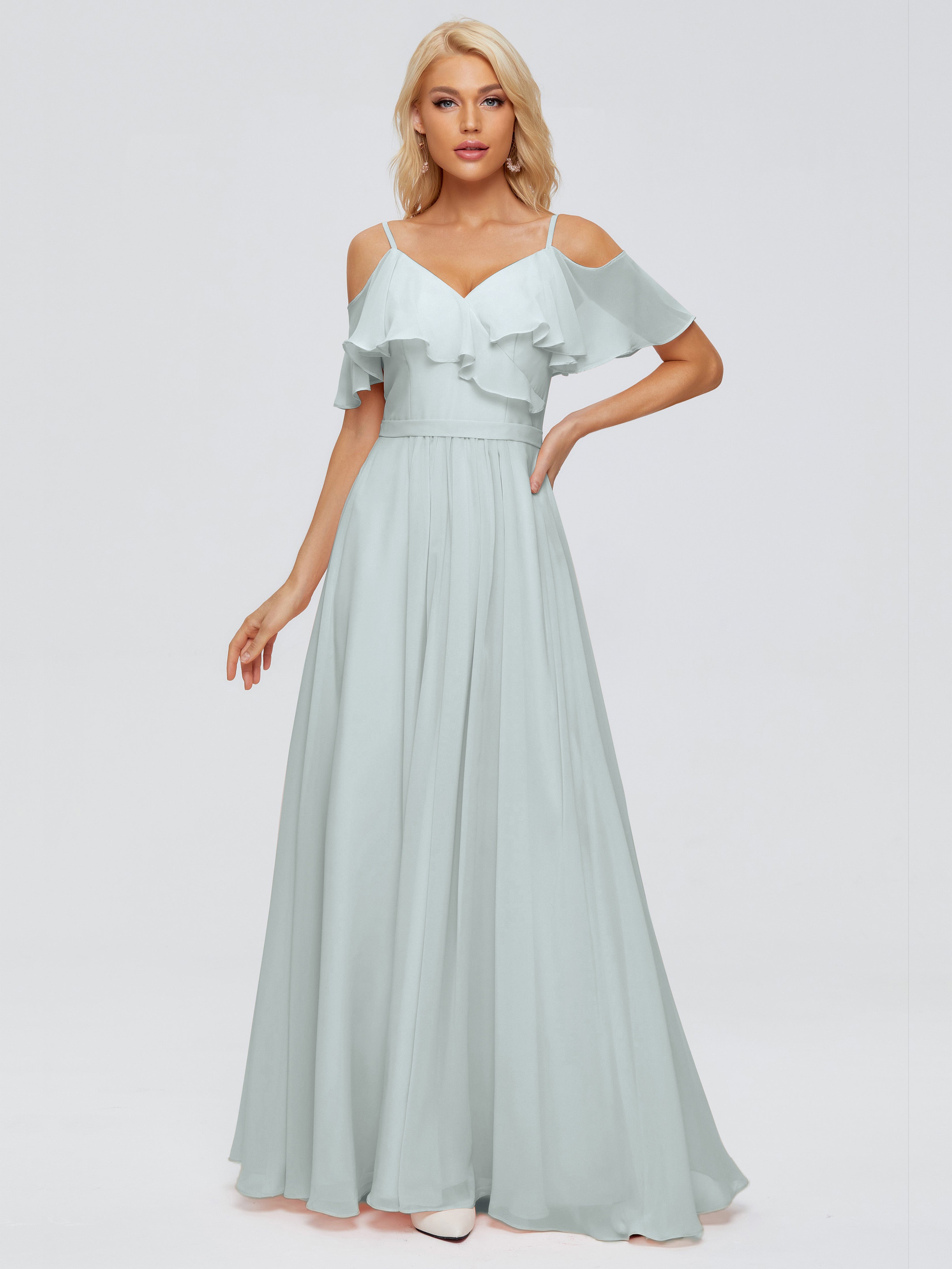 Robes De Demoiselle D'Honneur Celadon Fourreau/Colonne Hors-La-Épaule Longue Robes Demoiselle D'Honneur