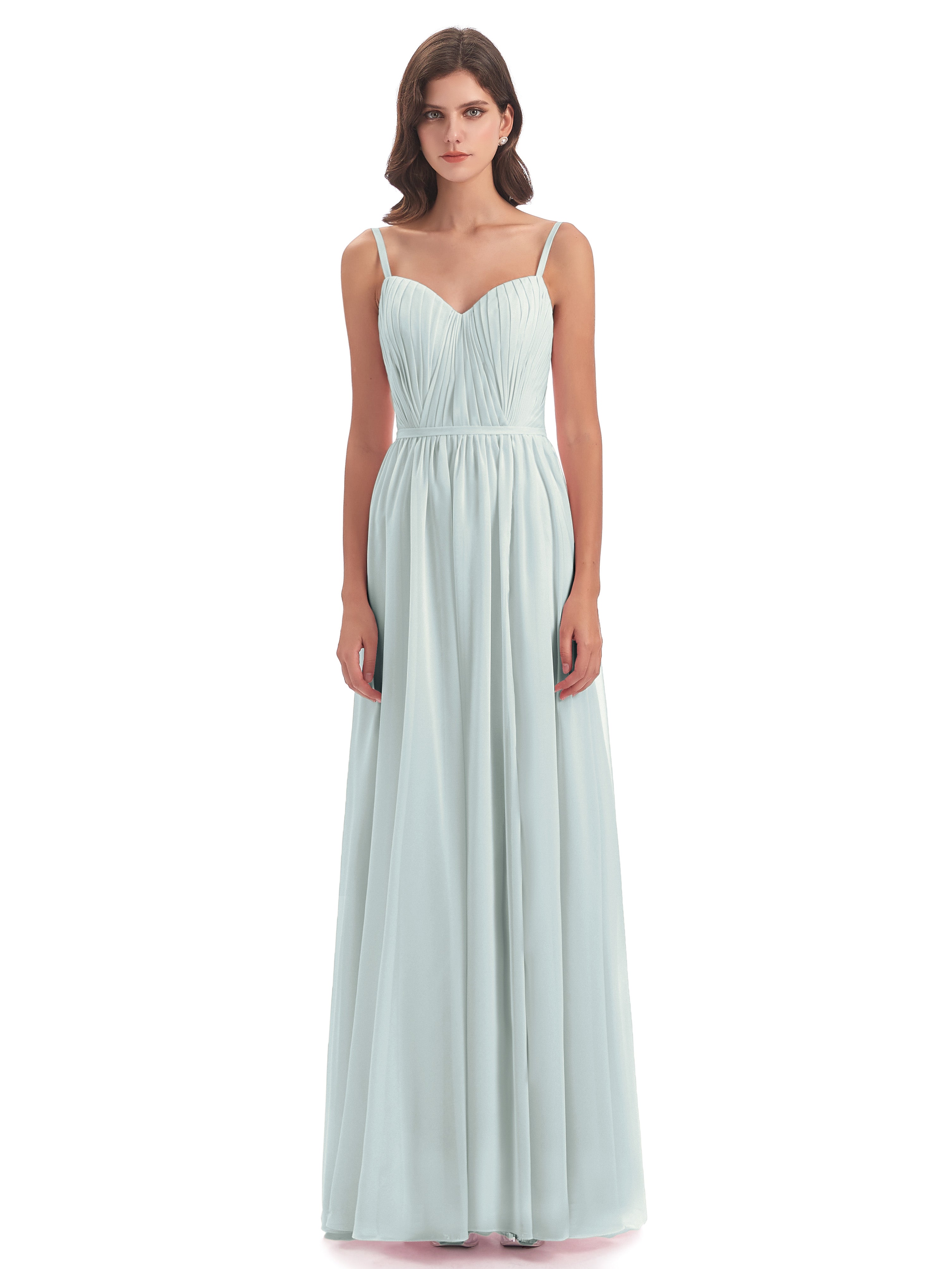 Robes De Demoiselle D'Honneur Celadon Bretelles Spaghetti Fendue Devant Robes Demoiselle D'Honneur