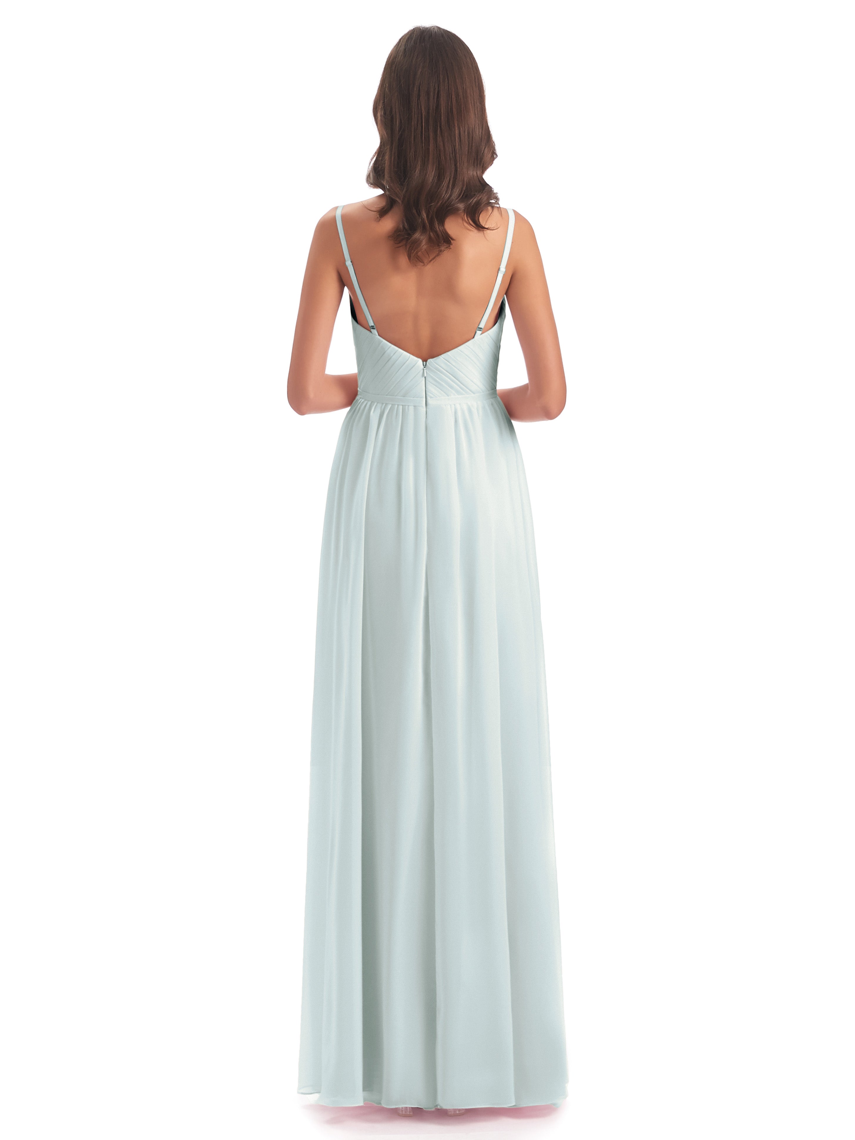Robes De Demoiselle D'Honneur Celadon Bretelles Spaghetti Fendue Devant Robes Demoiselle D'Honneur