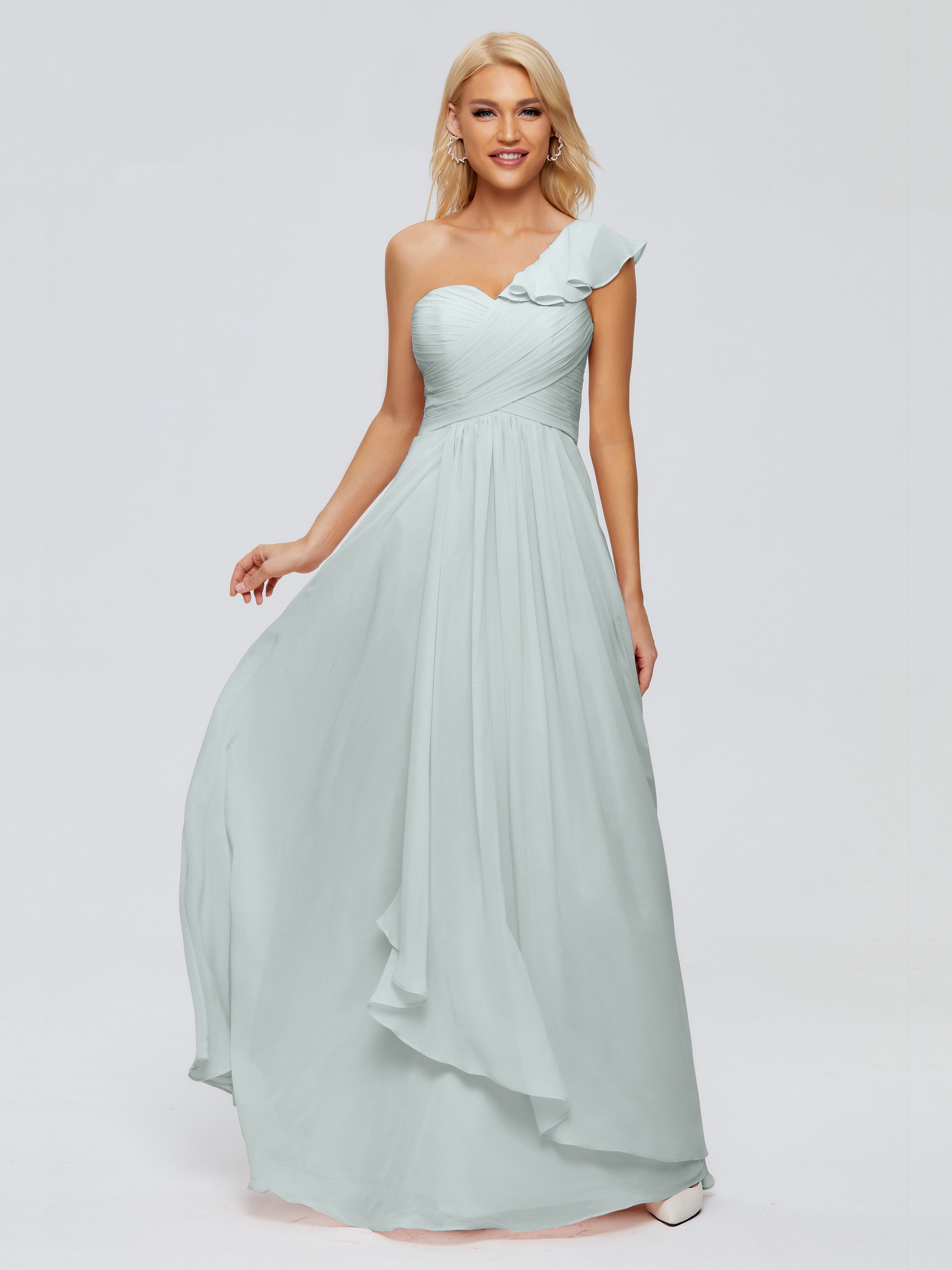 Robe Demoiselle D Honneur Vert Celadon Trapèze Mini Licou Mousseline Courte Robes Demoiselle D'Honneur