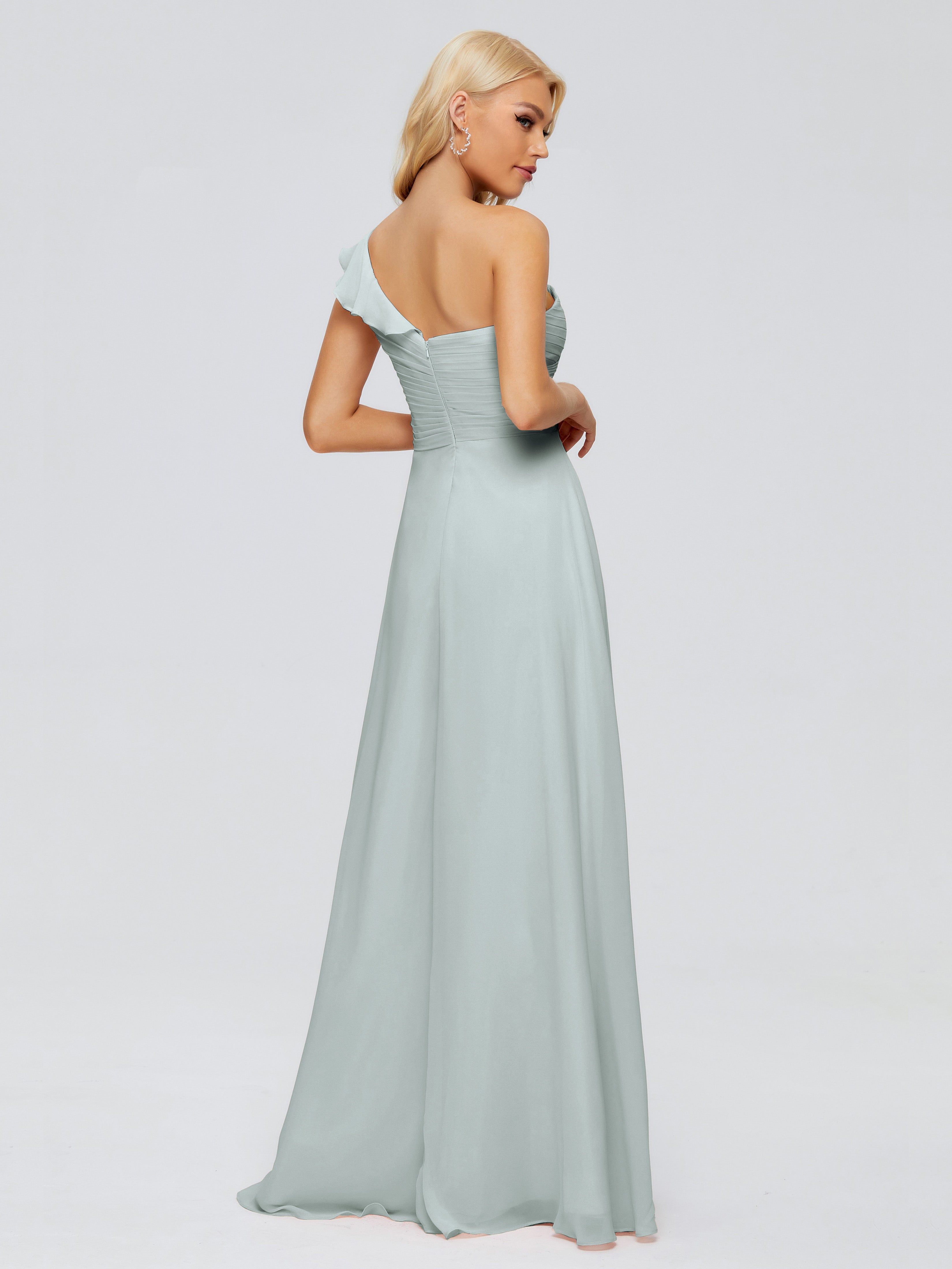 Robe Demoiselle D Honneur Vert Celadon Trapèze Mini Licou Mousseline Courte Robes Demoiselle D'Honneur