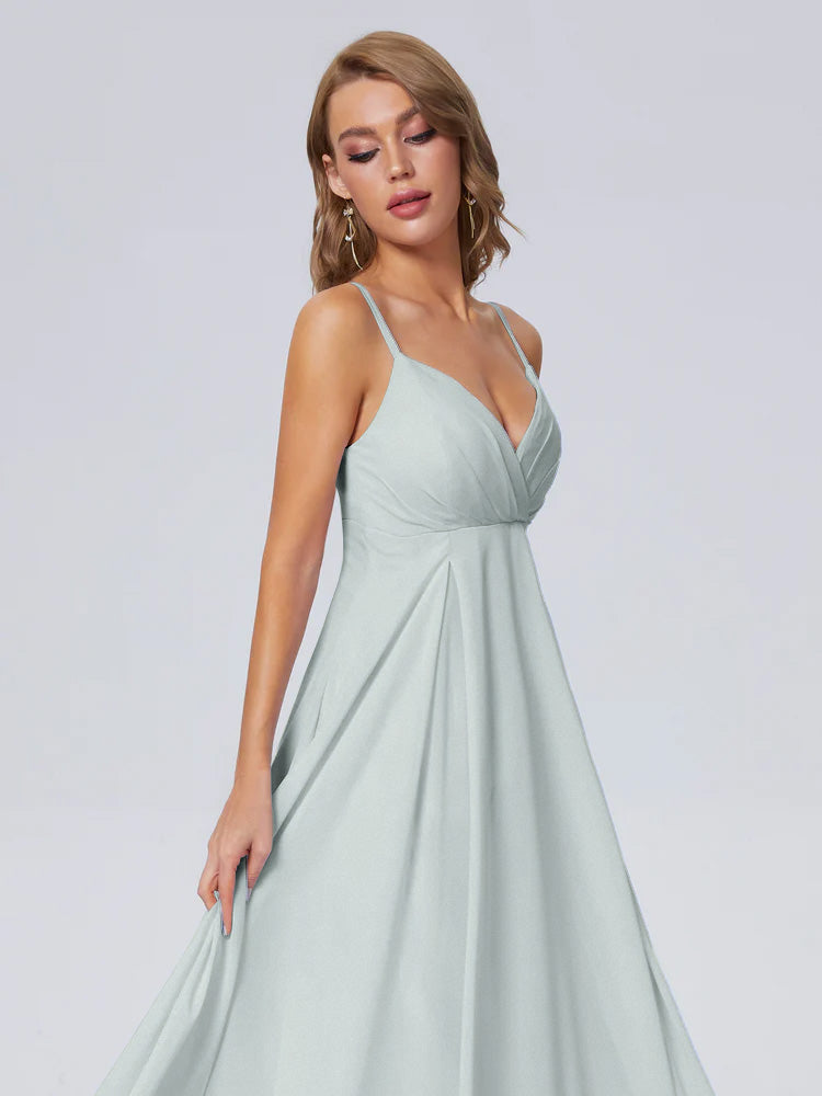Robes De Demoiselle D'Honneur Celadon Classique Bretelles Spaghetti Mousseline Robes Demoiselle D'Honneur