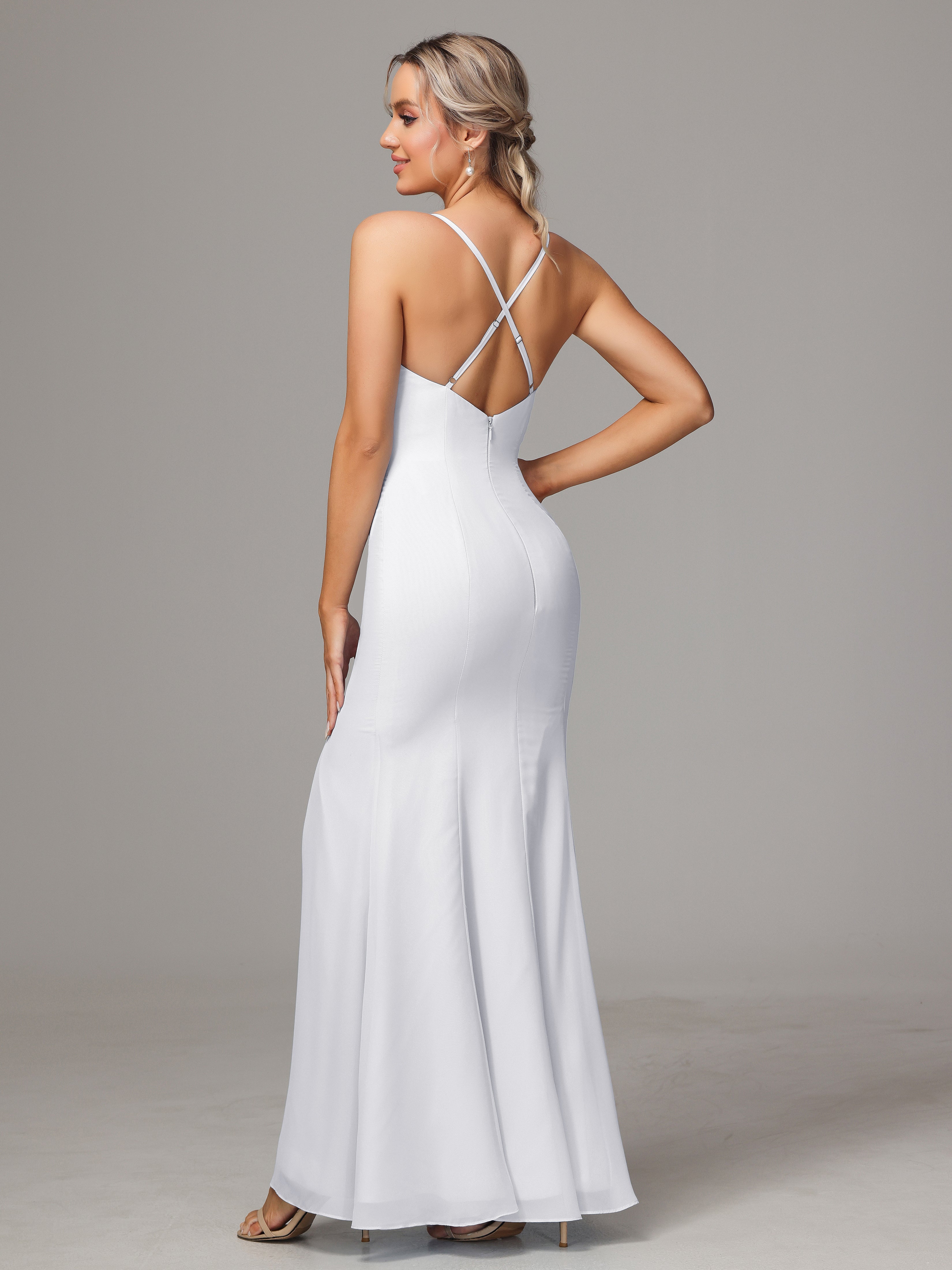 Robe Demoiselle D Honneur Blanc Leticia Fourreau Mousseline Longue Robes Demoiselle D'Honneur