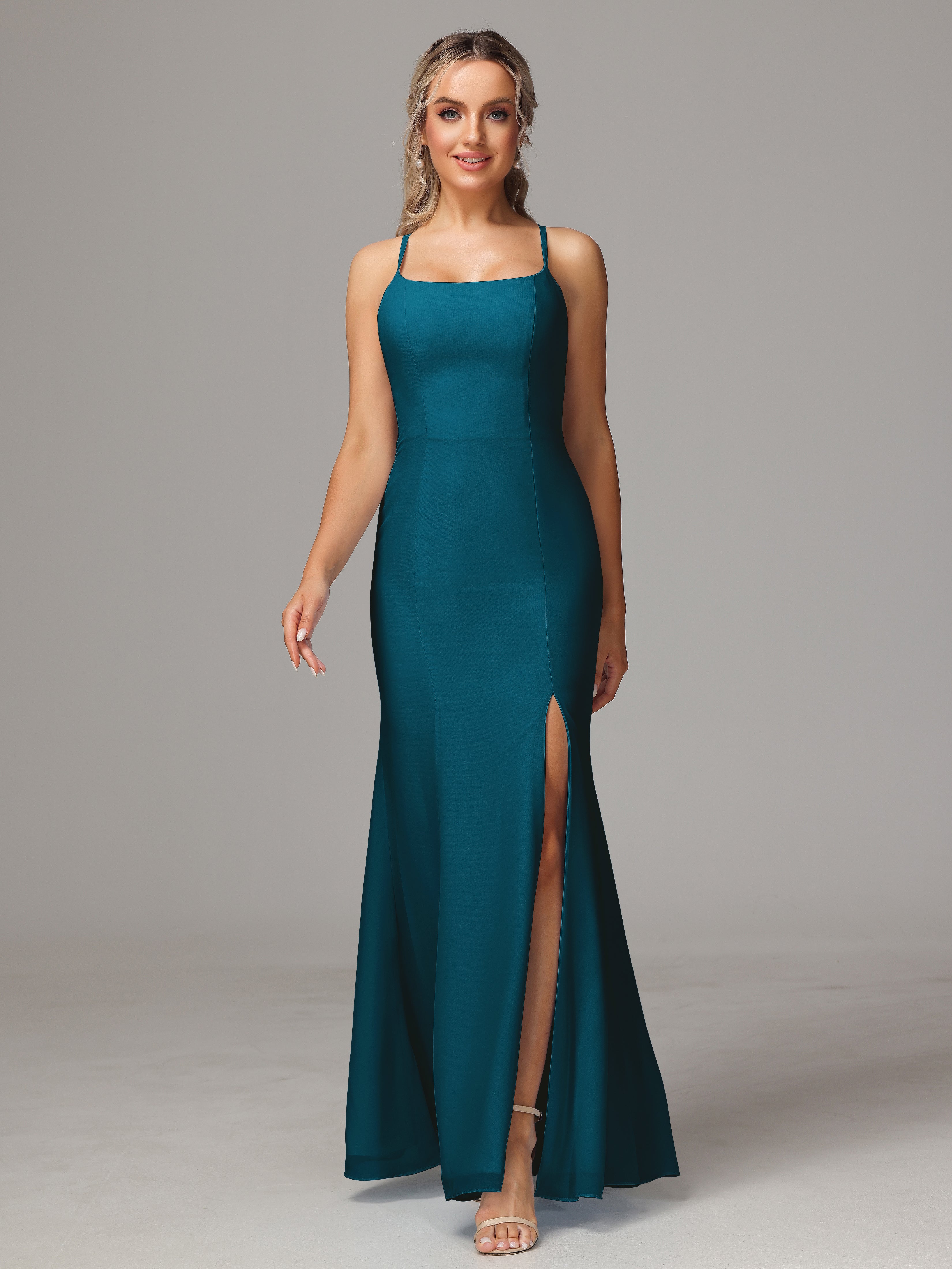 Robe De Demoiselle D'Honneur Bleu Encre Leticia Fourreau Mousseline Longue Robes Demoiselle D'Honneur