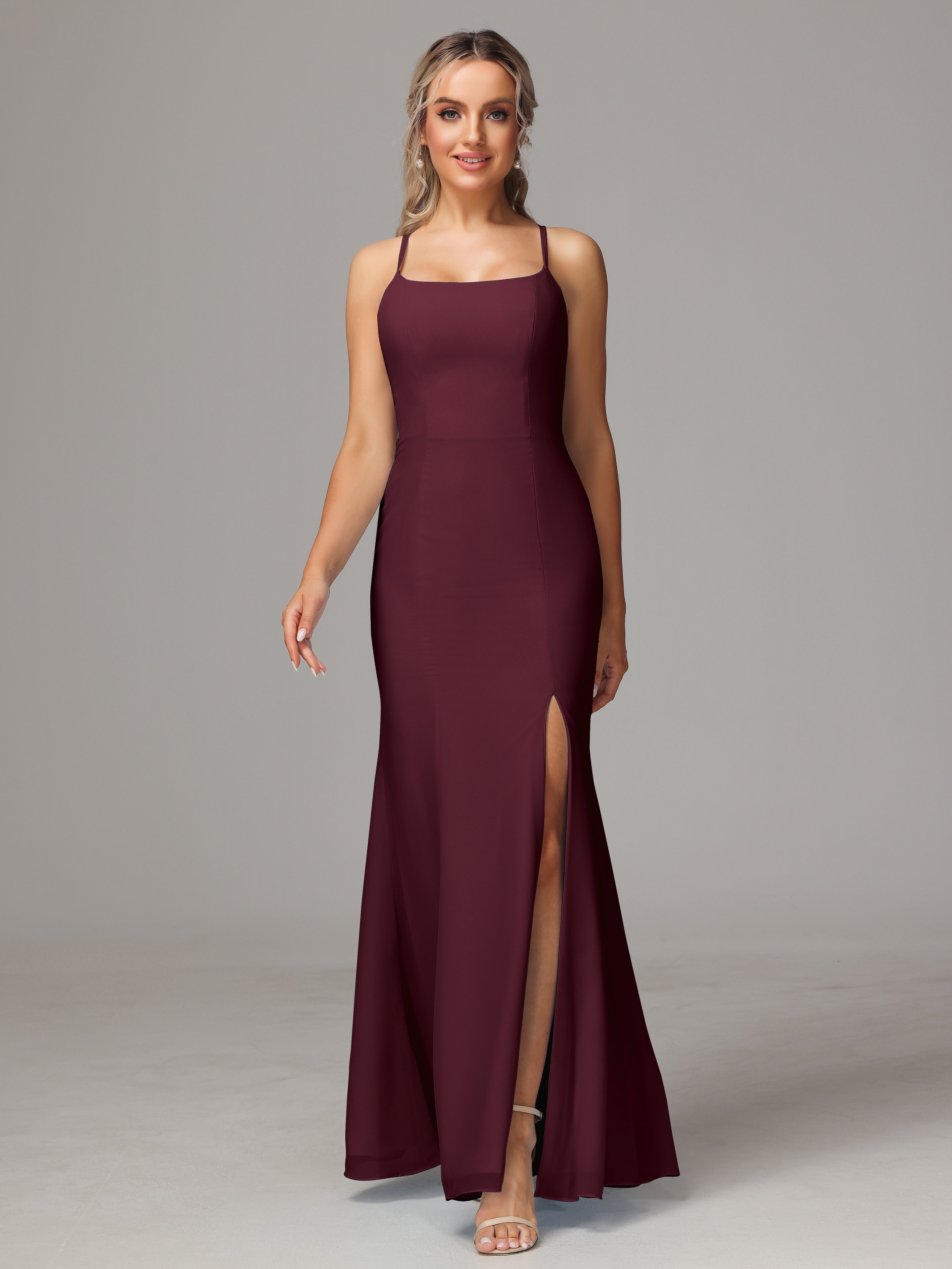 Robes De Demoiselle D'Honneur Cabernet Leticia Fourreau Mousseline Longue Robes Demoiselle D'Honneur