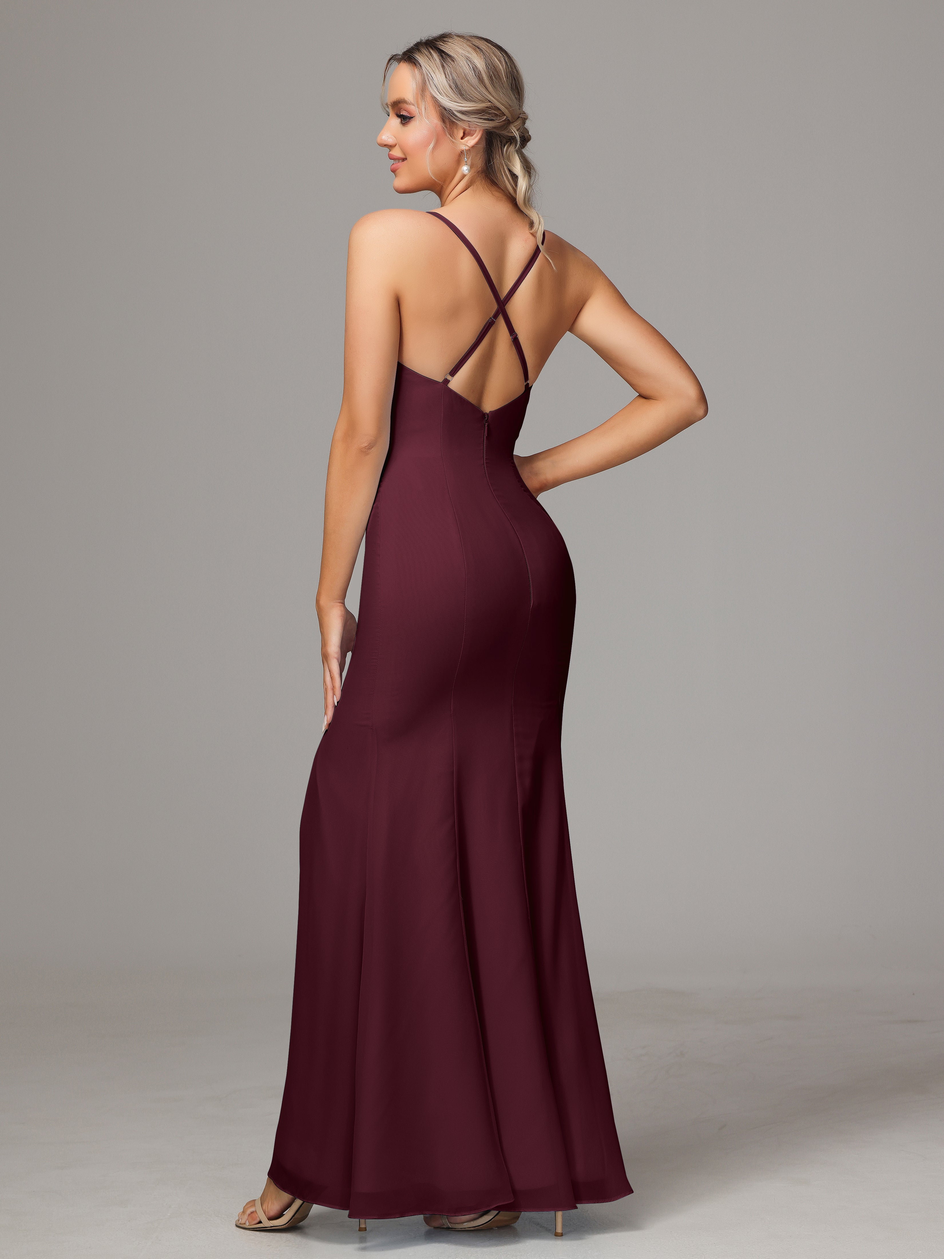 Robes De Demoiselle D'Honneur Cabernet Leticia Fourreau Mousseline Longue Robes Demoiselle D'Honneur