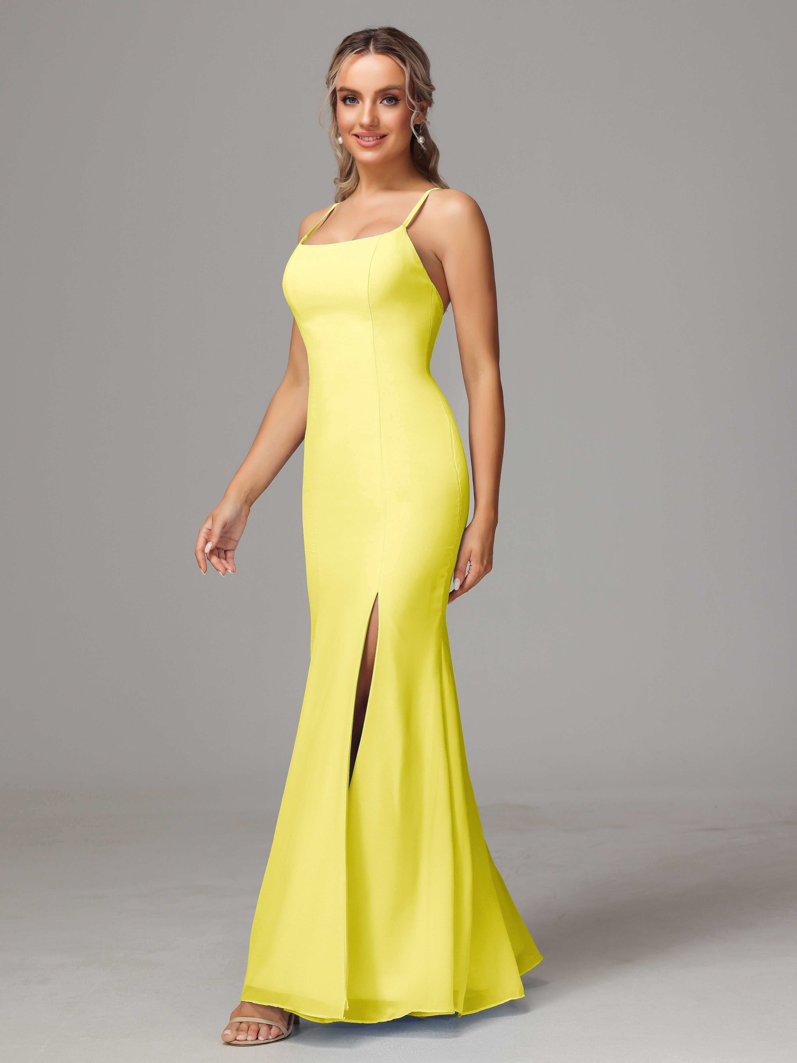 Robes De Demoiselle D'Honneur Citron Leticia Fourreau Mousseline Longue Robes Demoiselle D'Honneur