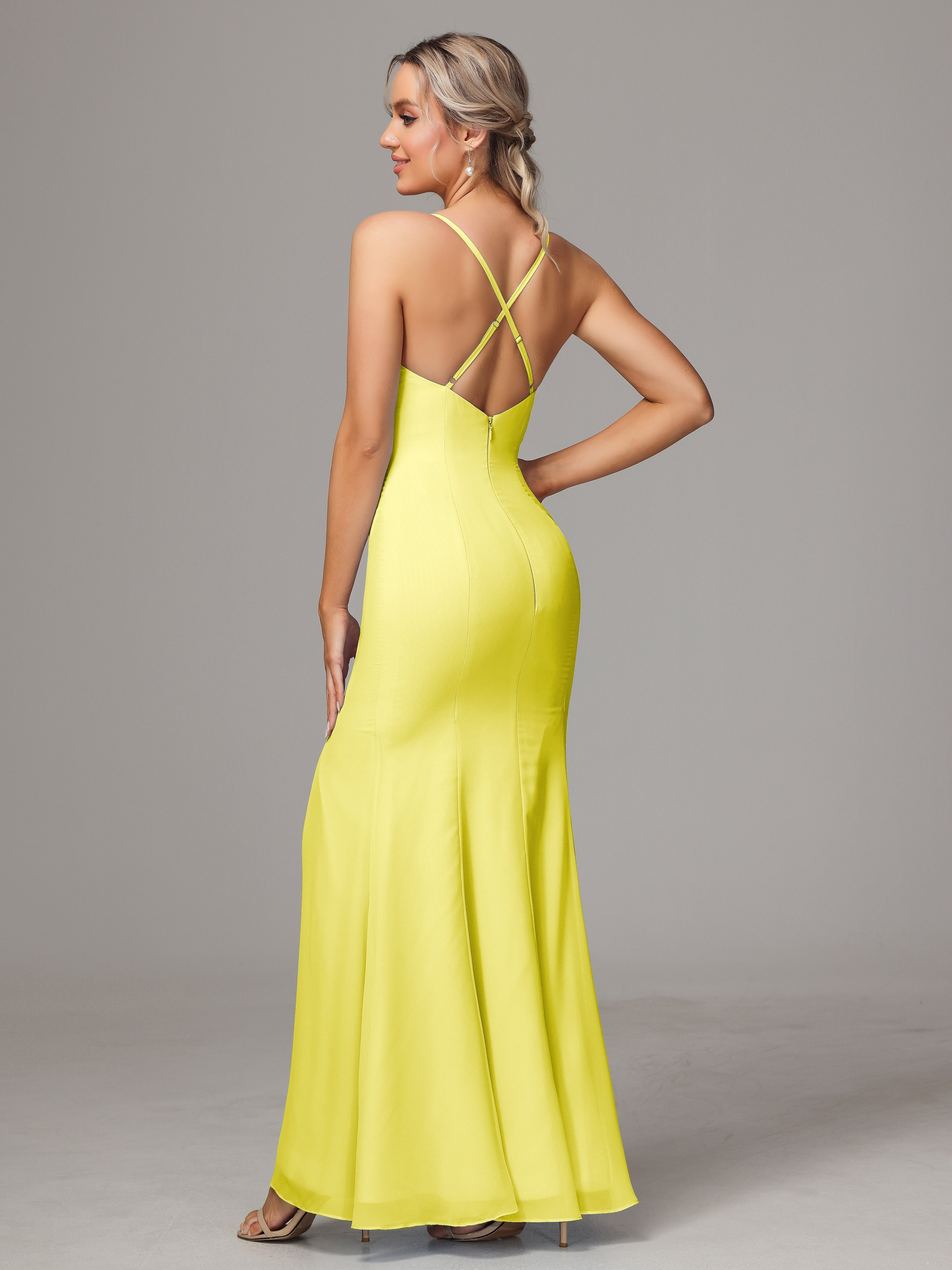 Robes De Demoiselle D'Honneur Citron Leticia Fourreau Mousseline Longue Robes Demoiselle D'Honneur