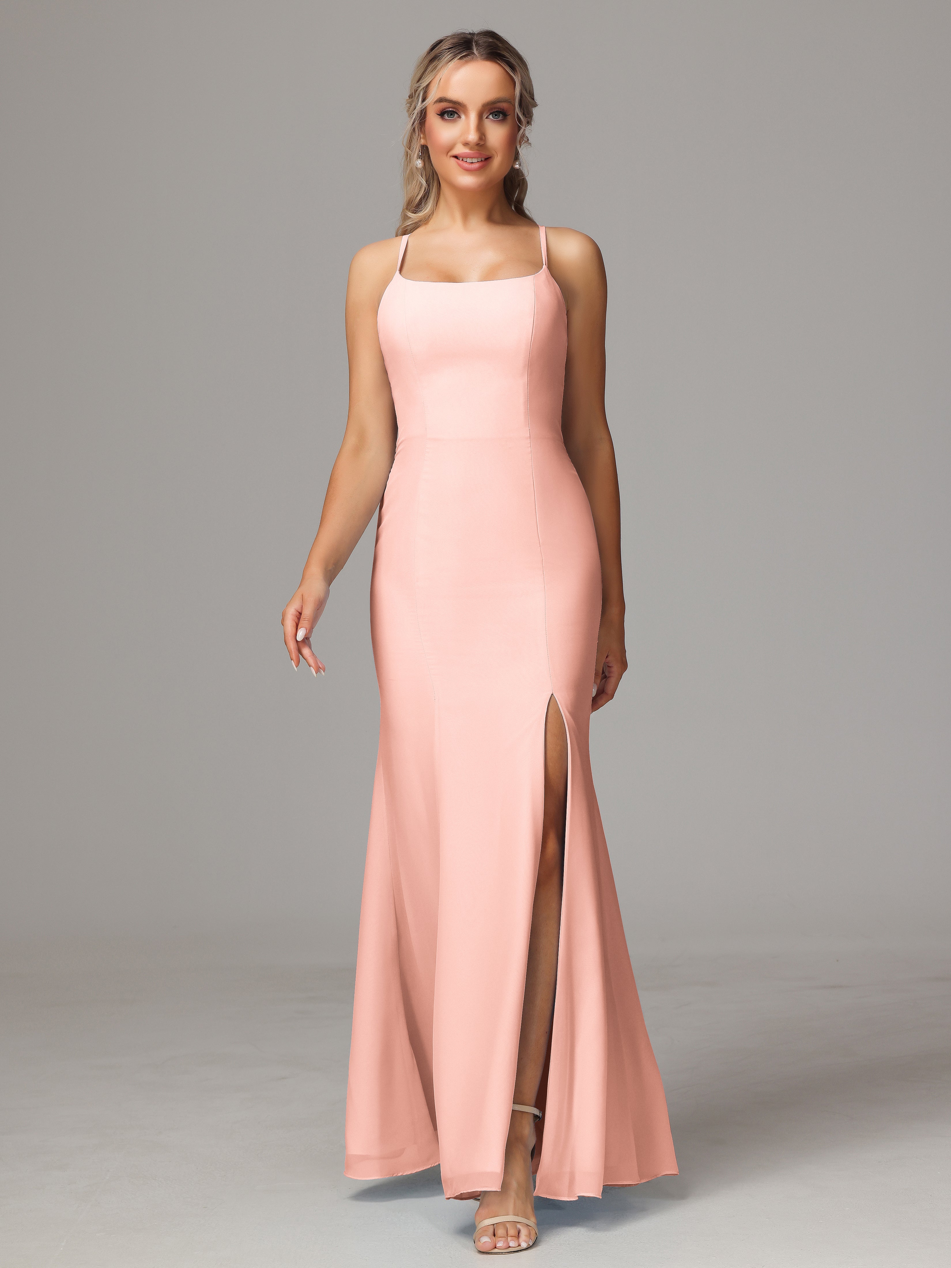 Robe Corail Demoiselle D Honneur Leticia Fourreau Mousseline Longue Robes Demoiselle D'Honneur