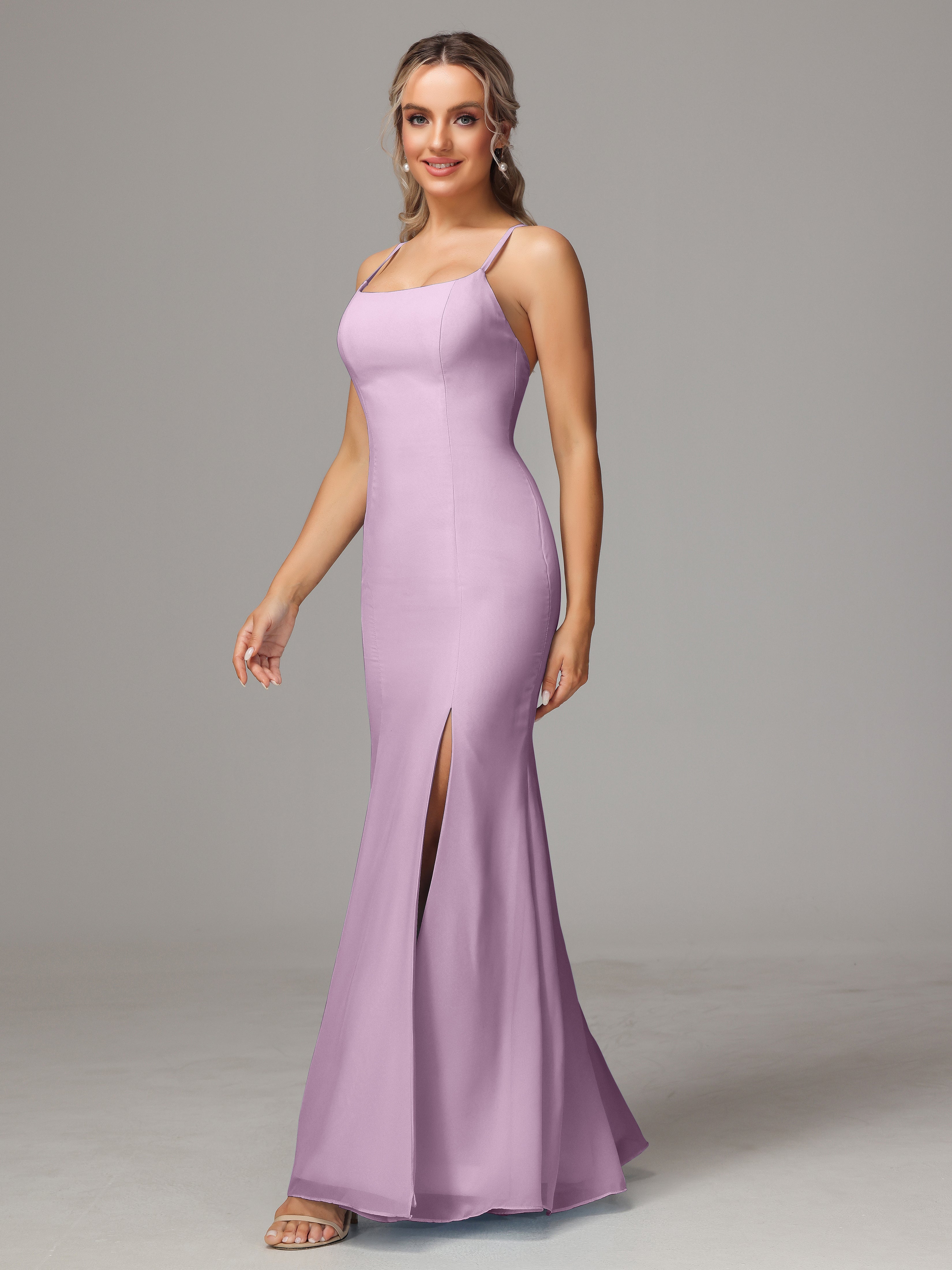 Robes De Demoiselle D'Honneur Glycine Leticia Fourreau Mousseline Longue Robes Demoiselle D'Honneur