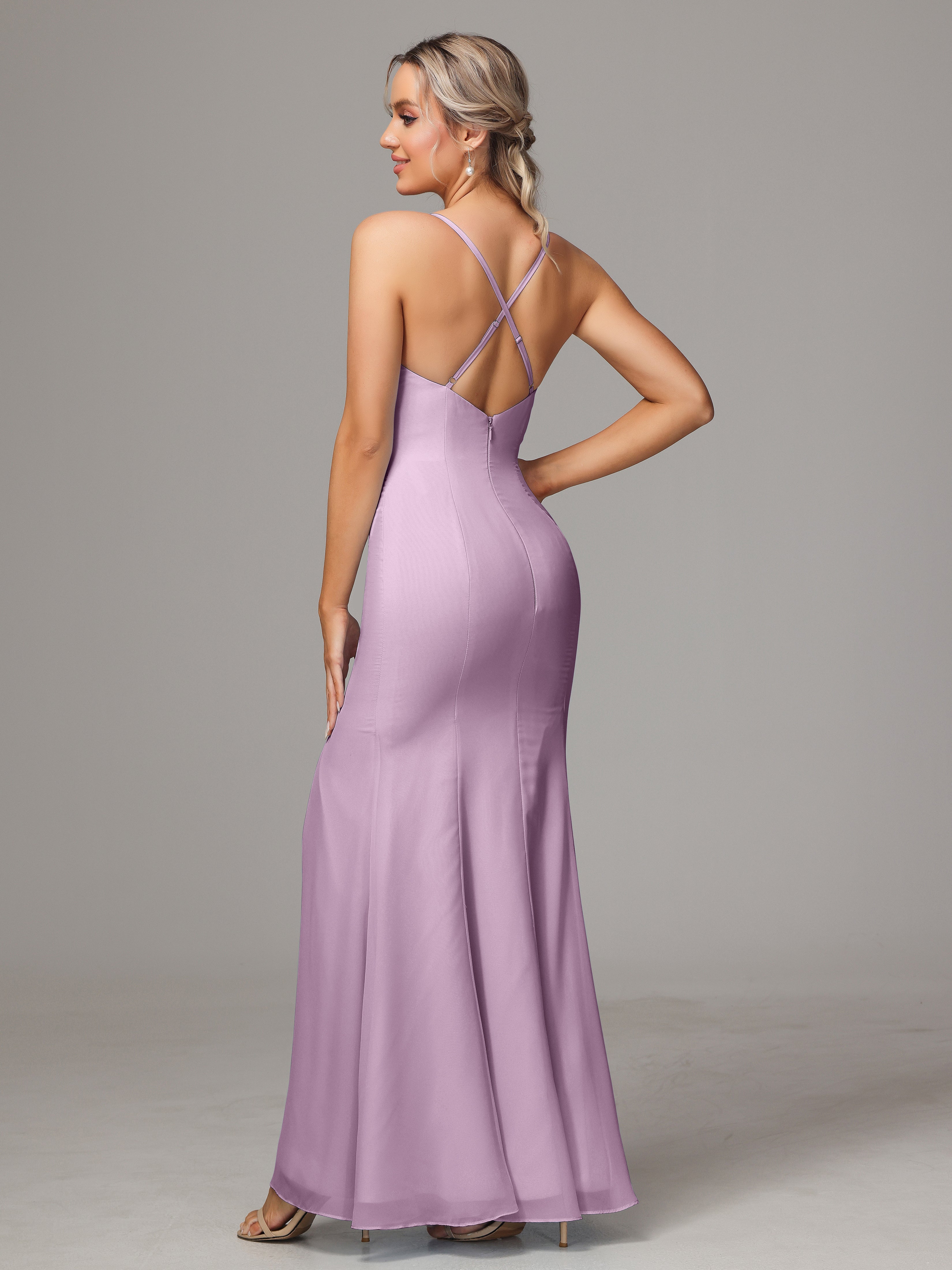 Robes De Demoiselle D'Honneur Glycine Leticia Fourreau Mousseline Longue Robes Demoiselle D'Honneur