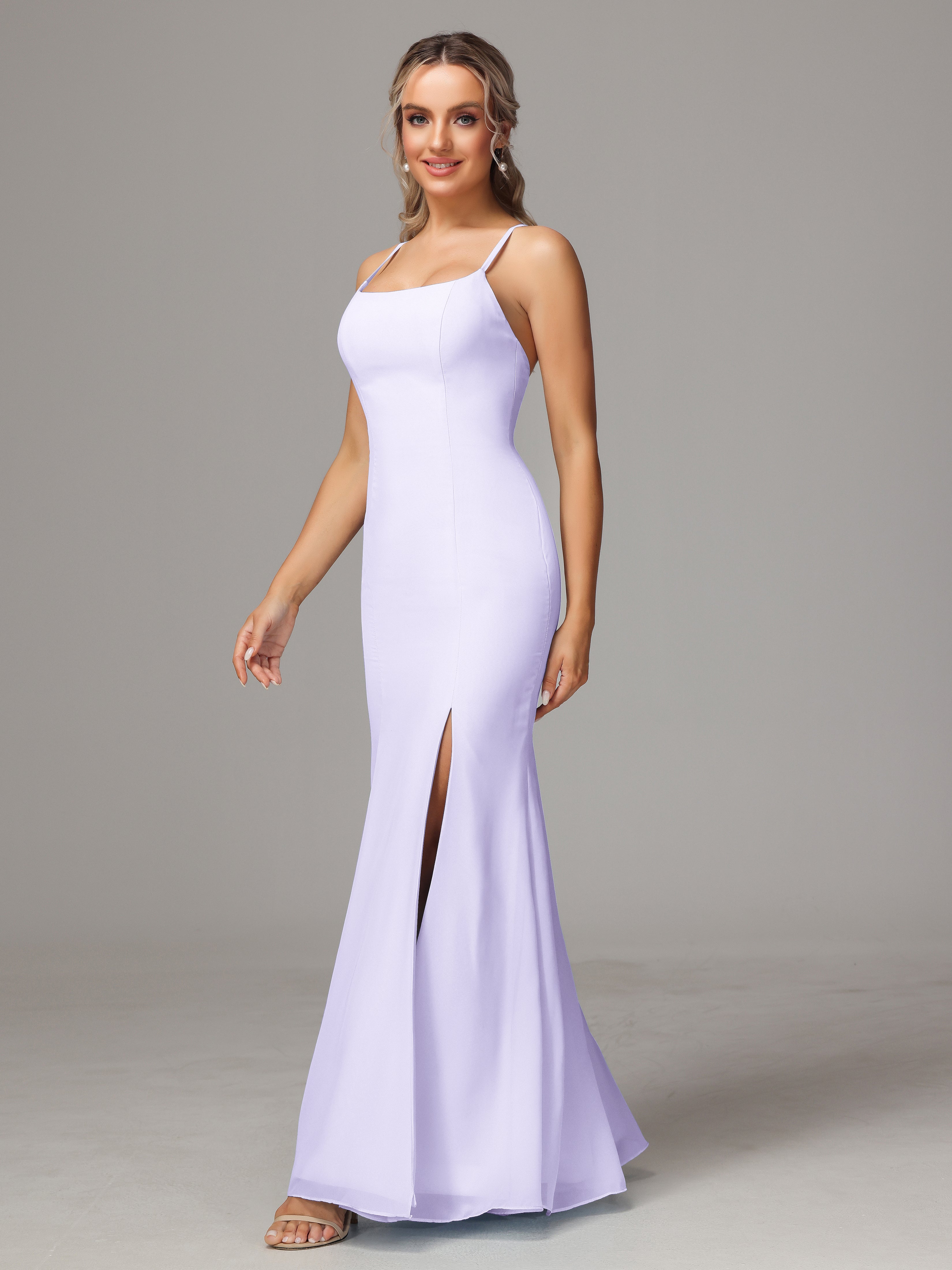 Robe De Demoiselle D Honneur Lilas Leticia Fourreau Mousseline Longue Robes Demoiselle D'Honneur