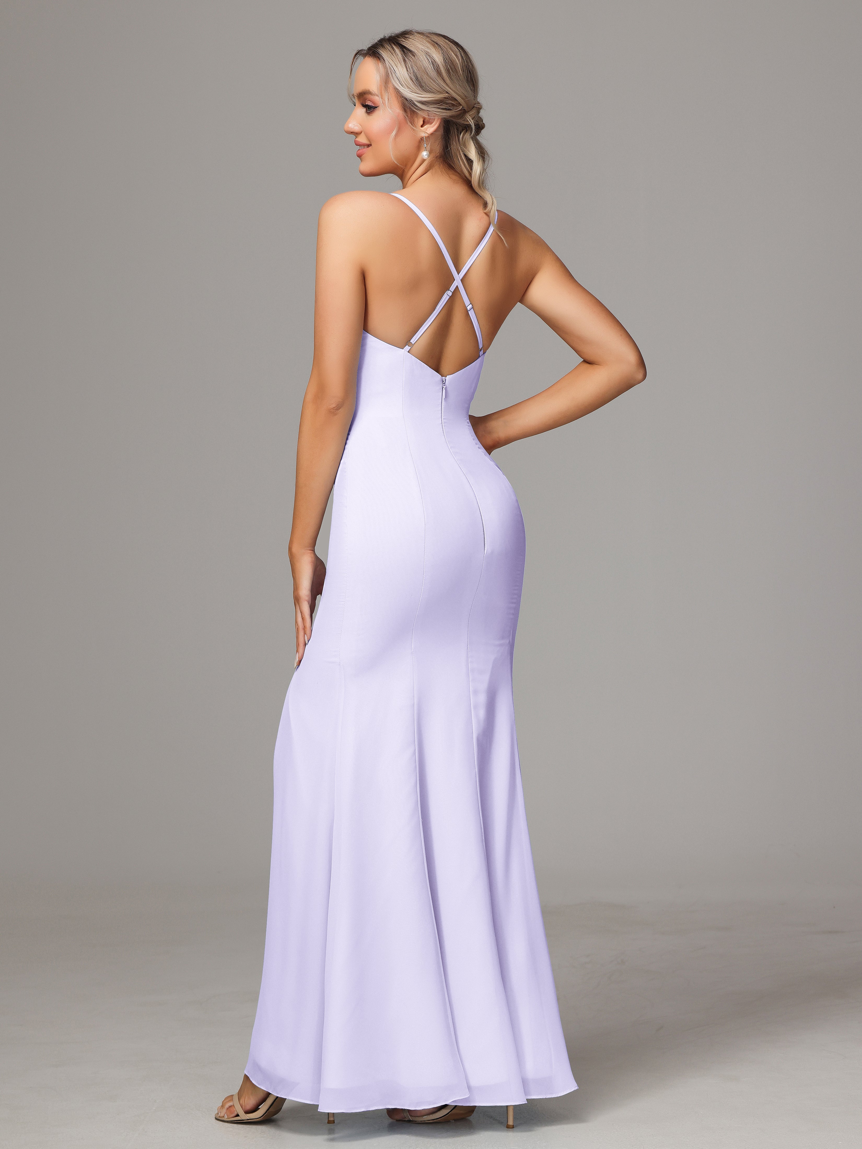 Robe De Demoiselle D Honneur Lilas Leticia Fourreau Mousseline Longue Robes Demoiselle D'Honneur