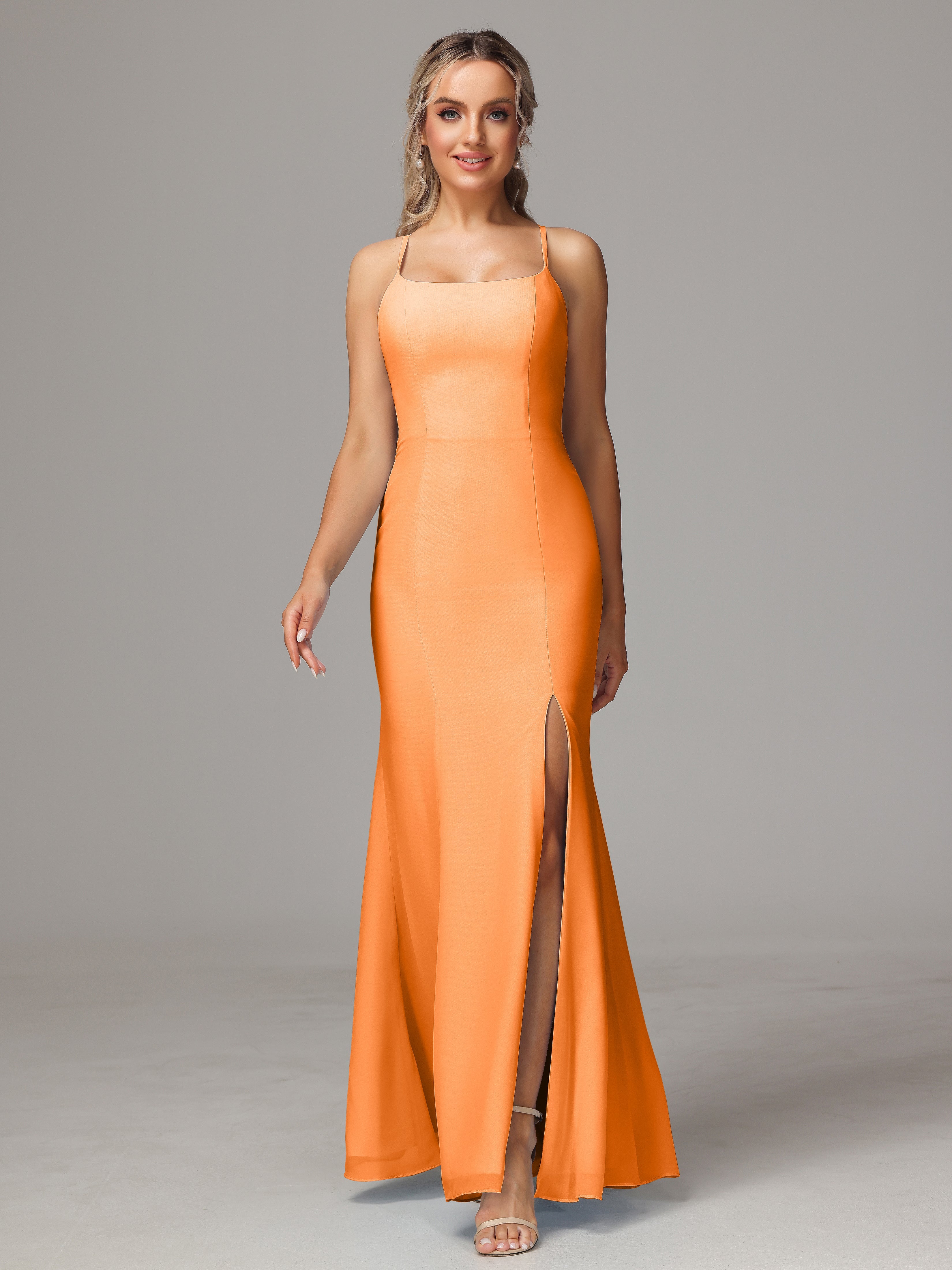 Robe De Demoiselle D Honneur Orange Leticia Fourreau Mousseline Longue Robes Demoiselle D'Honneur