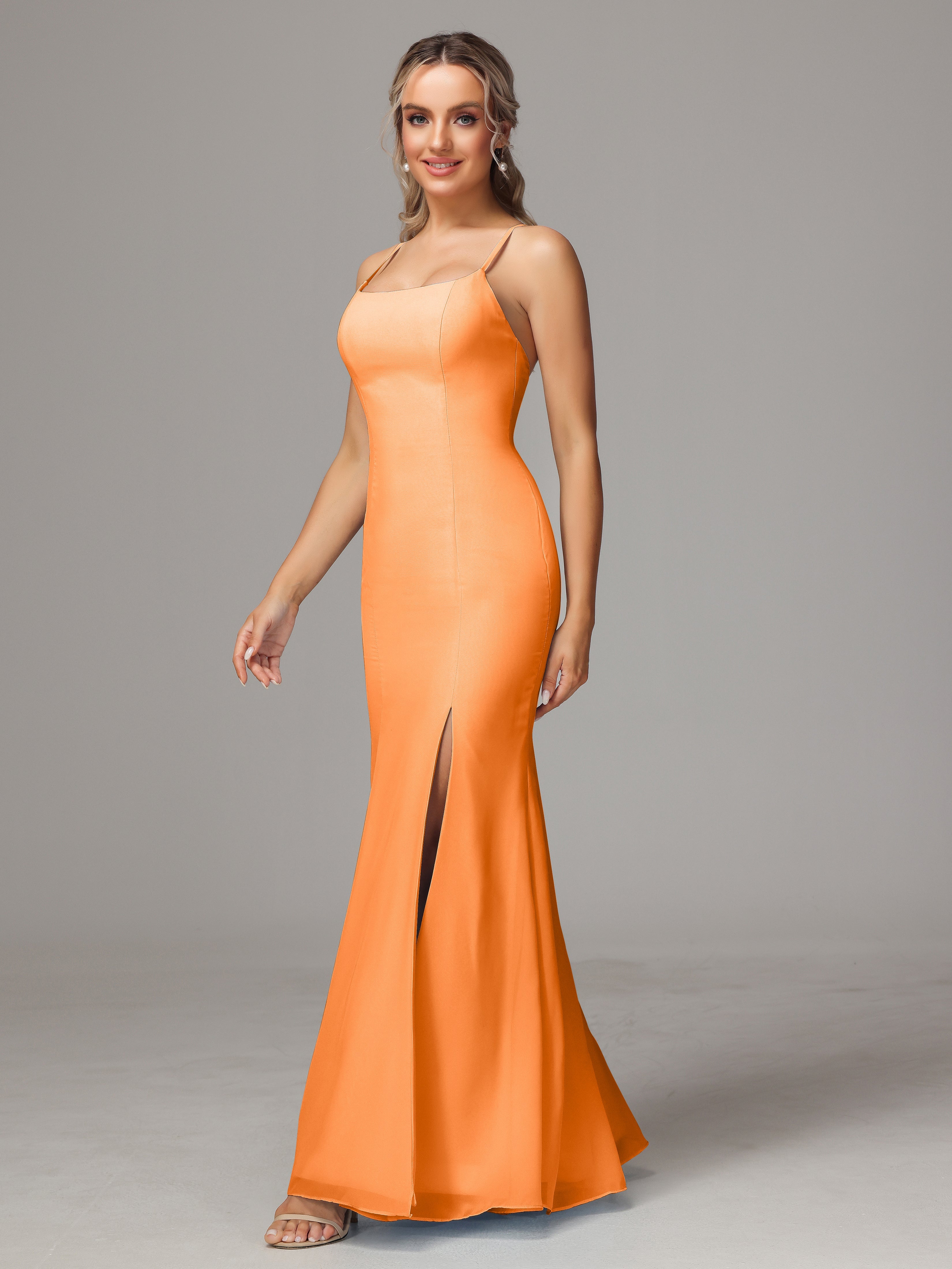 Robe De Demoiselle D Honneur Orange Leticia Fourreau Mousseline Longue Robes Demoiselle D'Honneur
