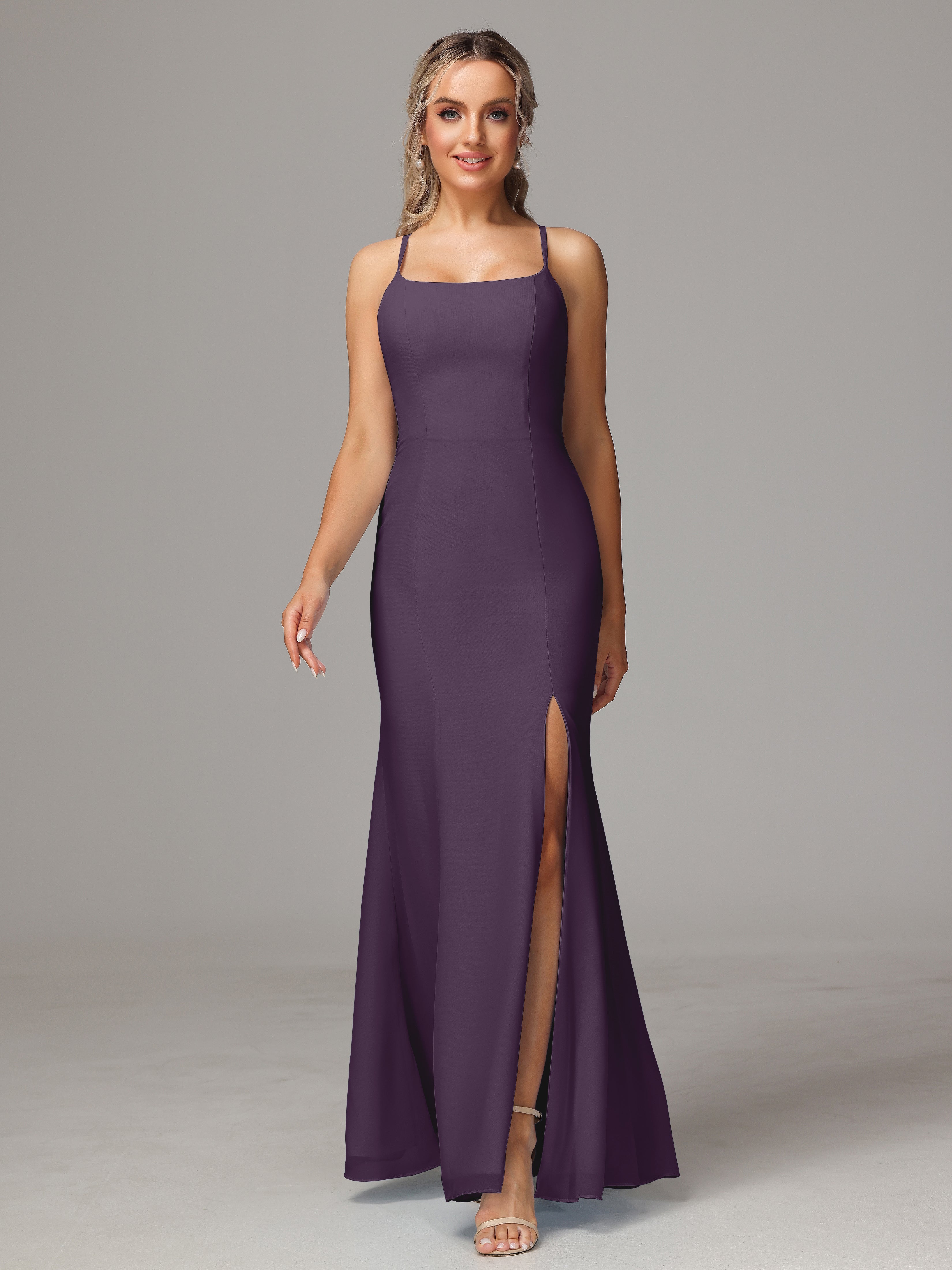 Robe De Demoiselle D'Honneur En Plum Leticia Fourreau Mousseline Longue Robes Demoiselle D'Honneur