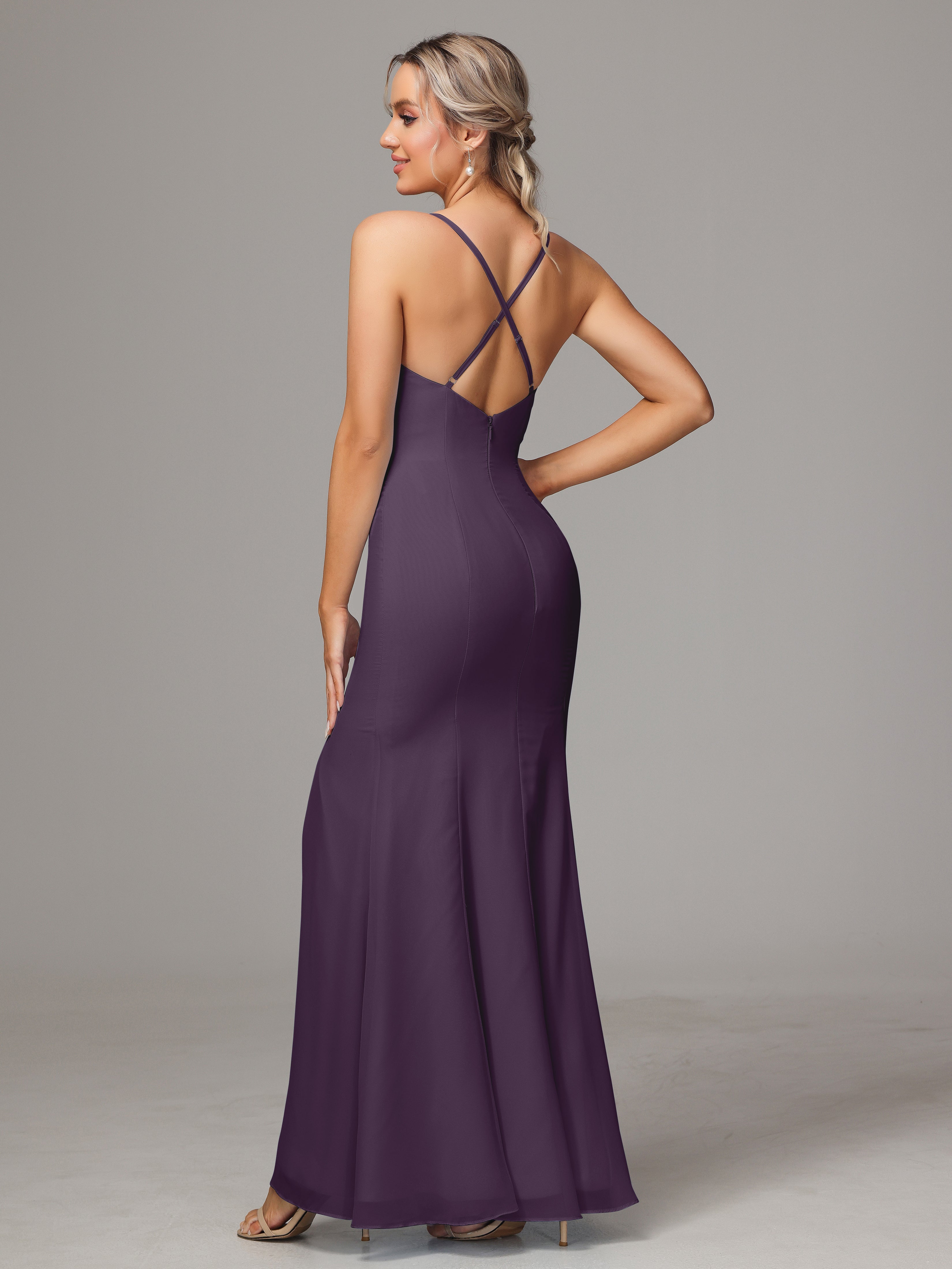 Robe De Demoiselle D'Honneur En Plum Leticia Fourreau Mousseline Longue Robes Demoiselle D'Honneur