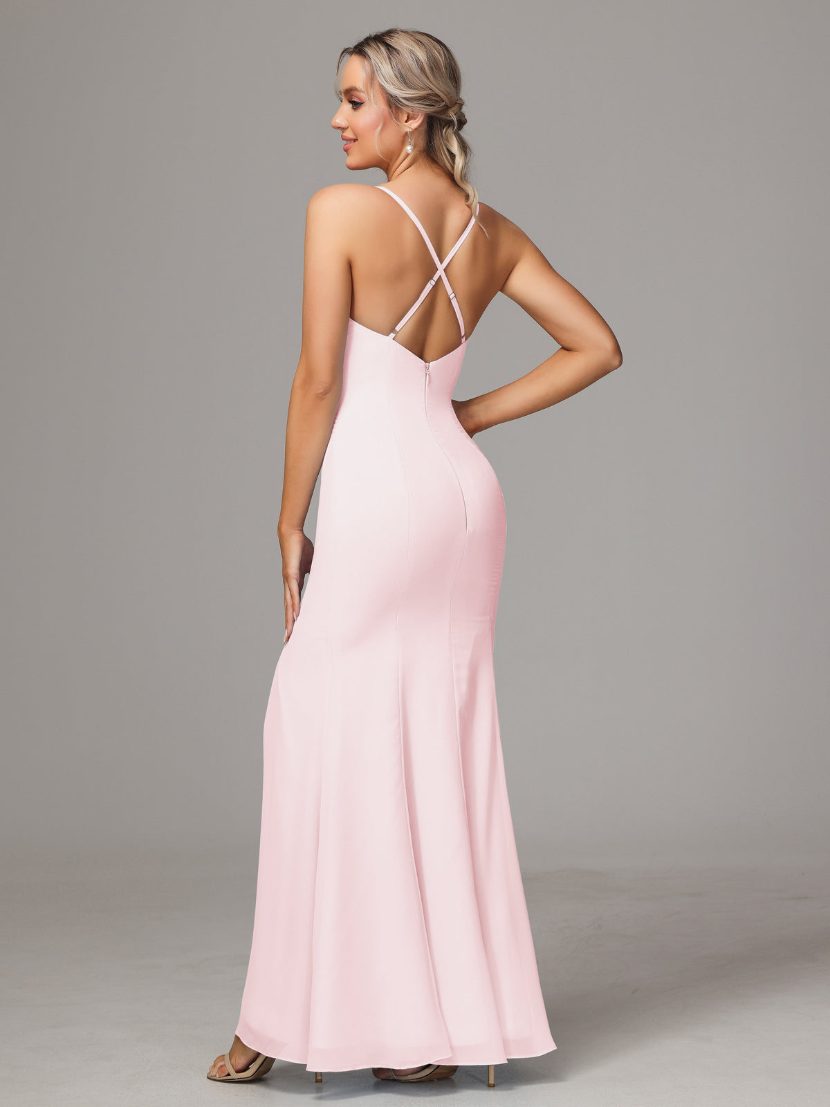 Robe Demoiselle Dhonneur Rose Pale Leticia Fourreau Mousseline Longue Robes Demoiselle D'Honneur