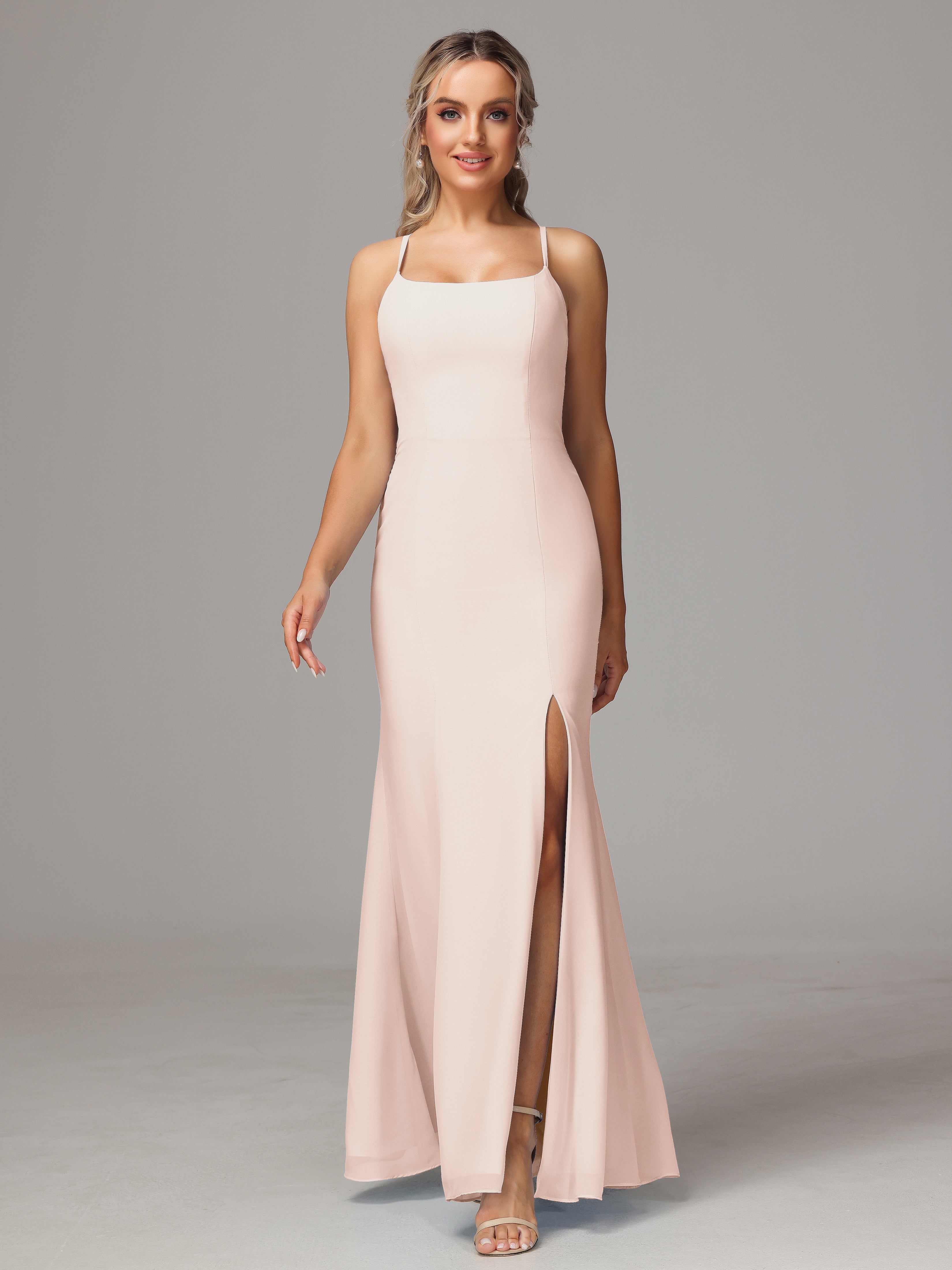 Robe De Demoiselle D'Honneur En Perles Leticia Fourreau Mousseline Longue Robes Demoiselle D'Honneur