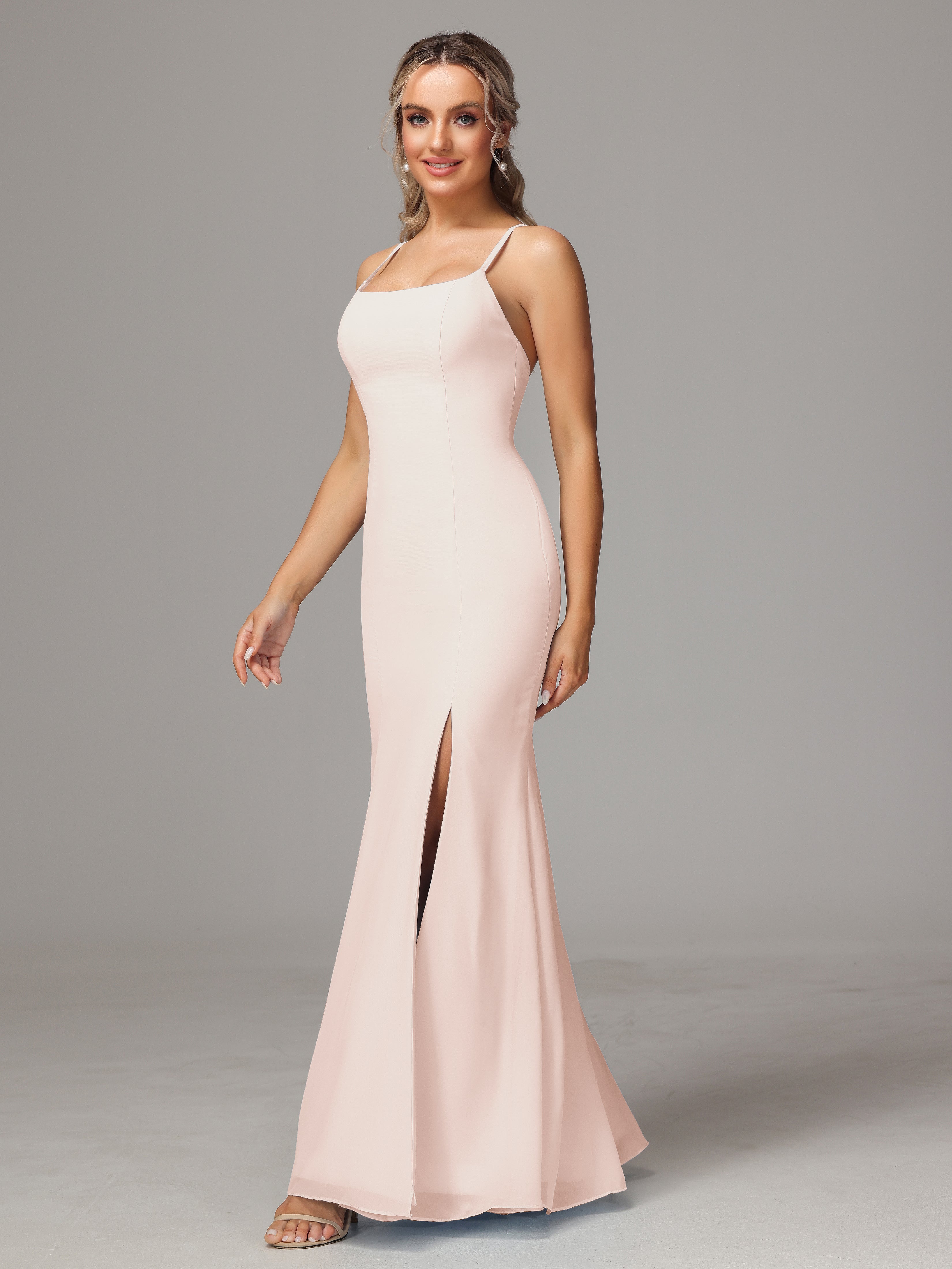 Robe De Demoiselle D'Honneur En Perles Leticia Fourreau Mousseline Longue Robes Demoiselle D'Honneur