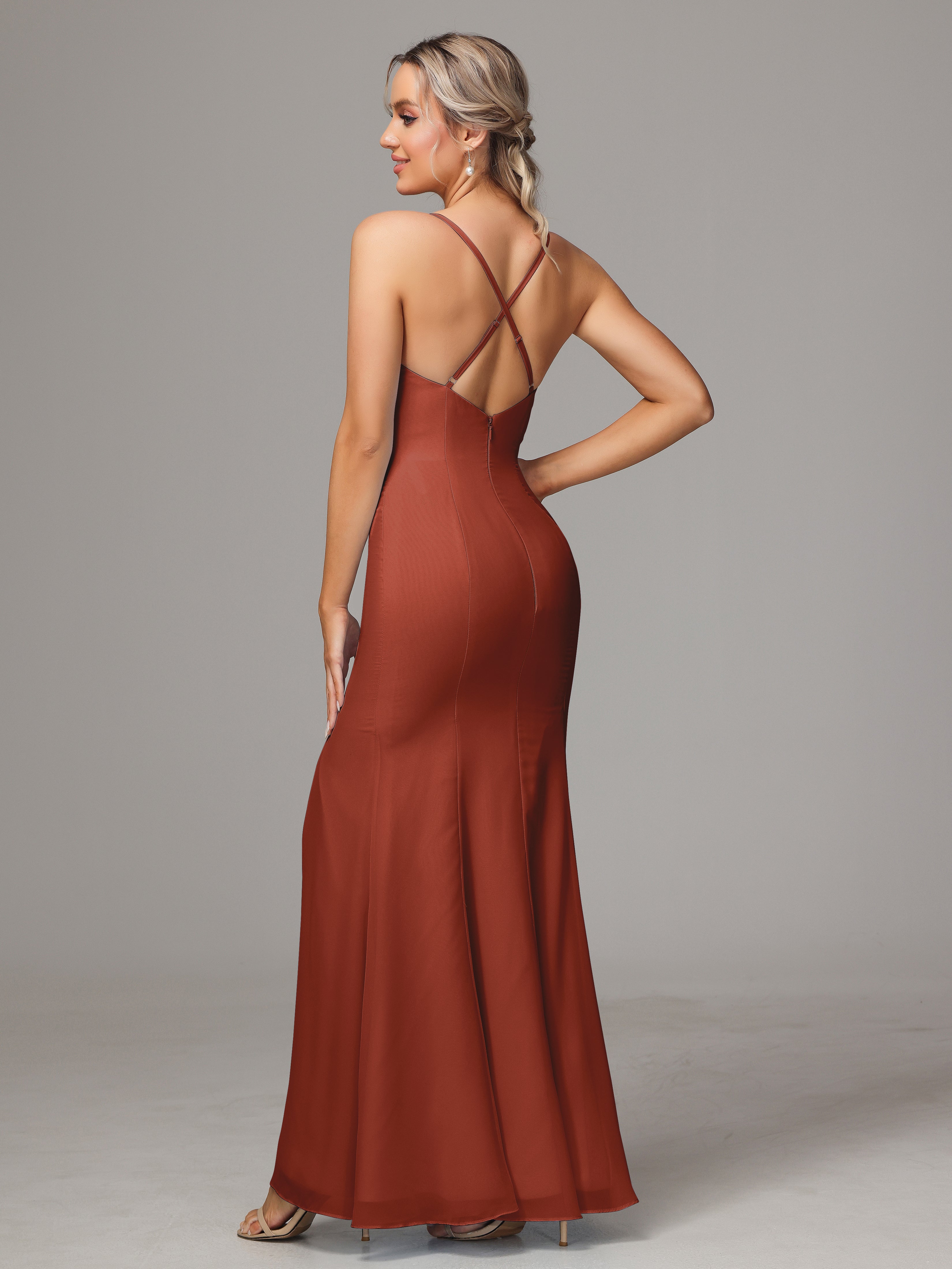Robes De Demoiselle D'Honneur Couleur Rouille Bon Marché Leticia Fourreau Mousseline Longue Robes Demoiselle D'Honneur