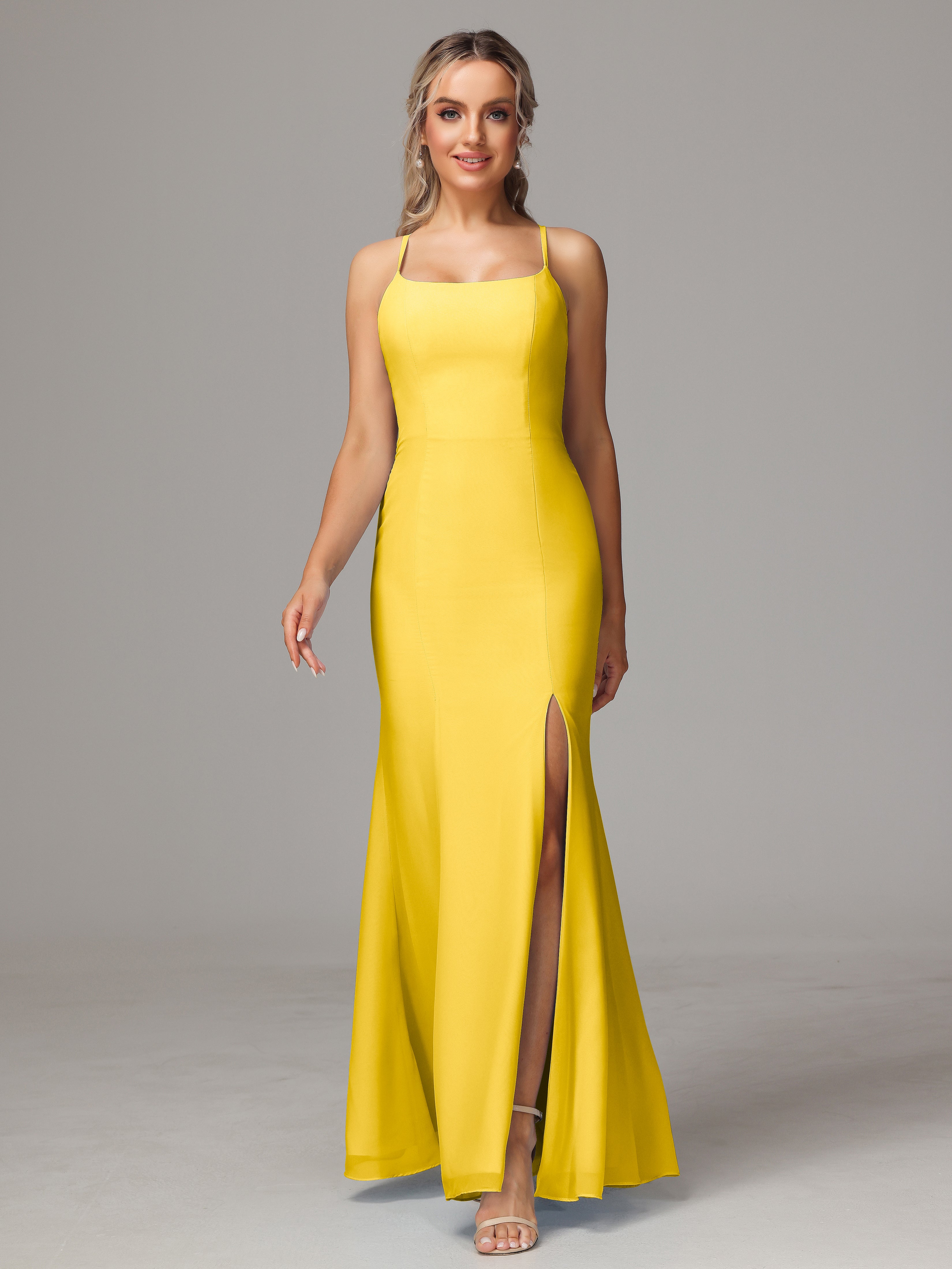 Robe De Demoiselle D'Honneur Souci Leticia Fourreau Mousseline Longue Robes Demoiselle D'Honneur