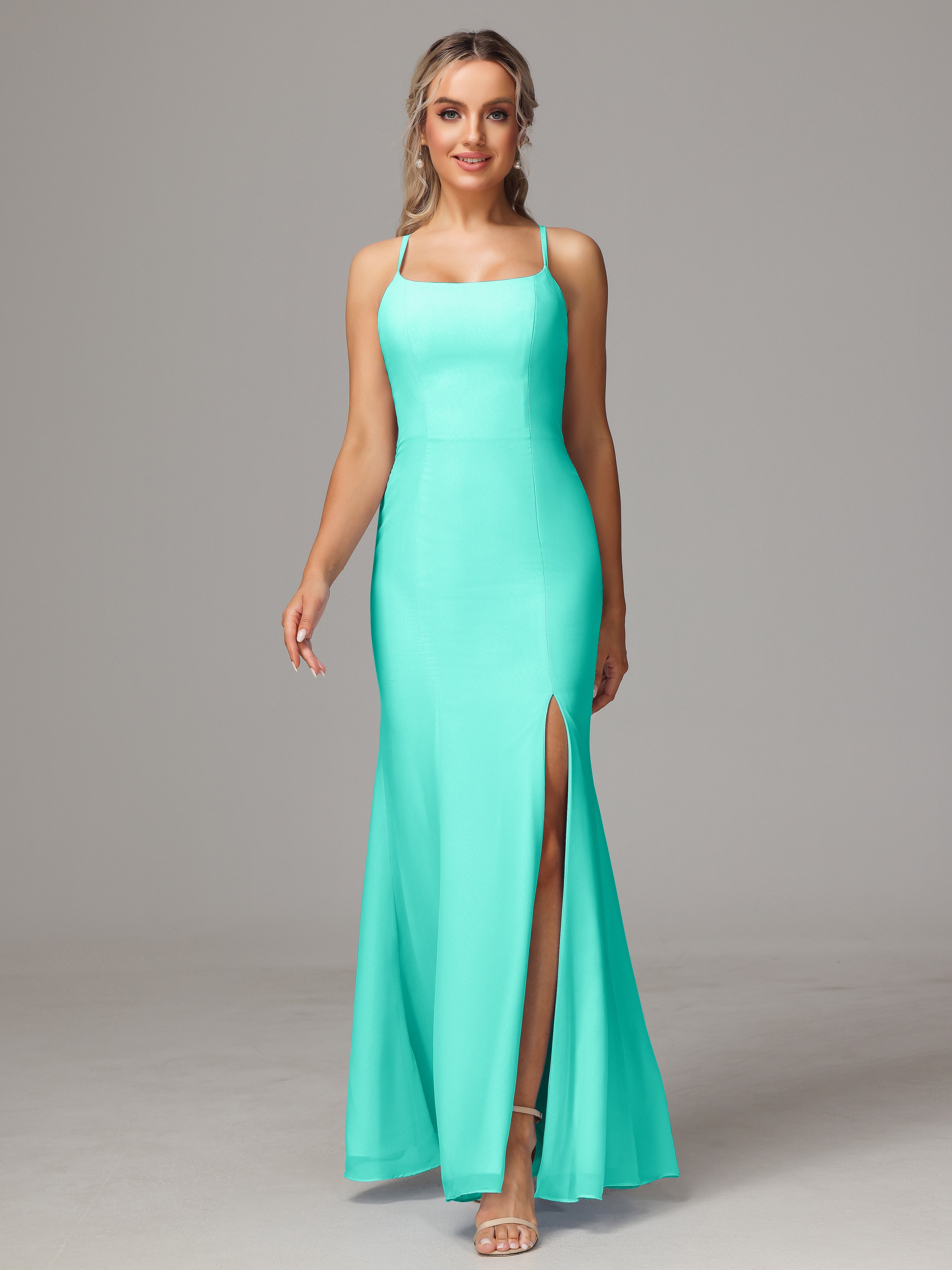 Robes De Demoiselle D'Honneur Spa Leticia Fourreau Mousseline Longue Robes Demoiselle D'Honneur